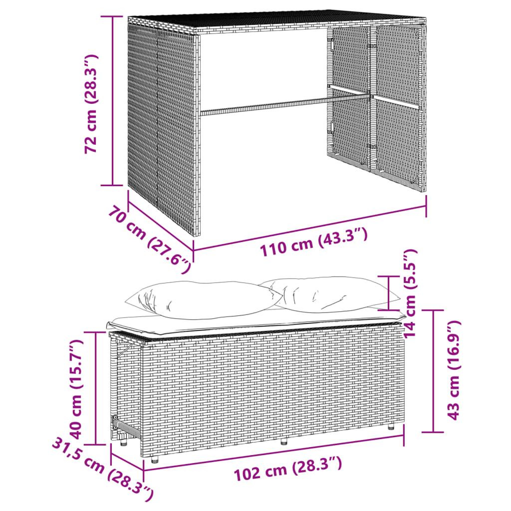 Voir la diapositive 6 : VIDAXL Ensemble a manger de jardin 3 pcs coussins gris resine tressee