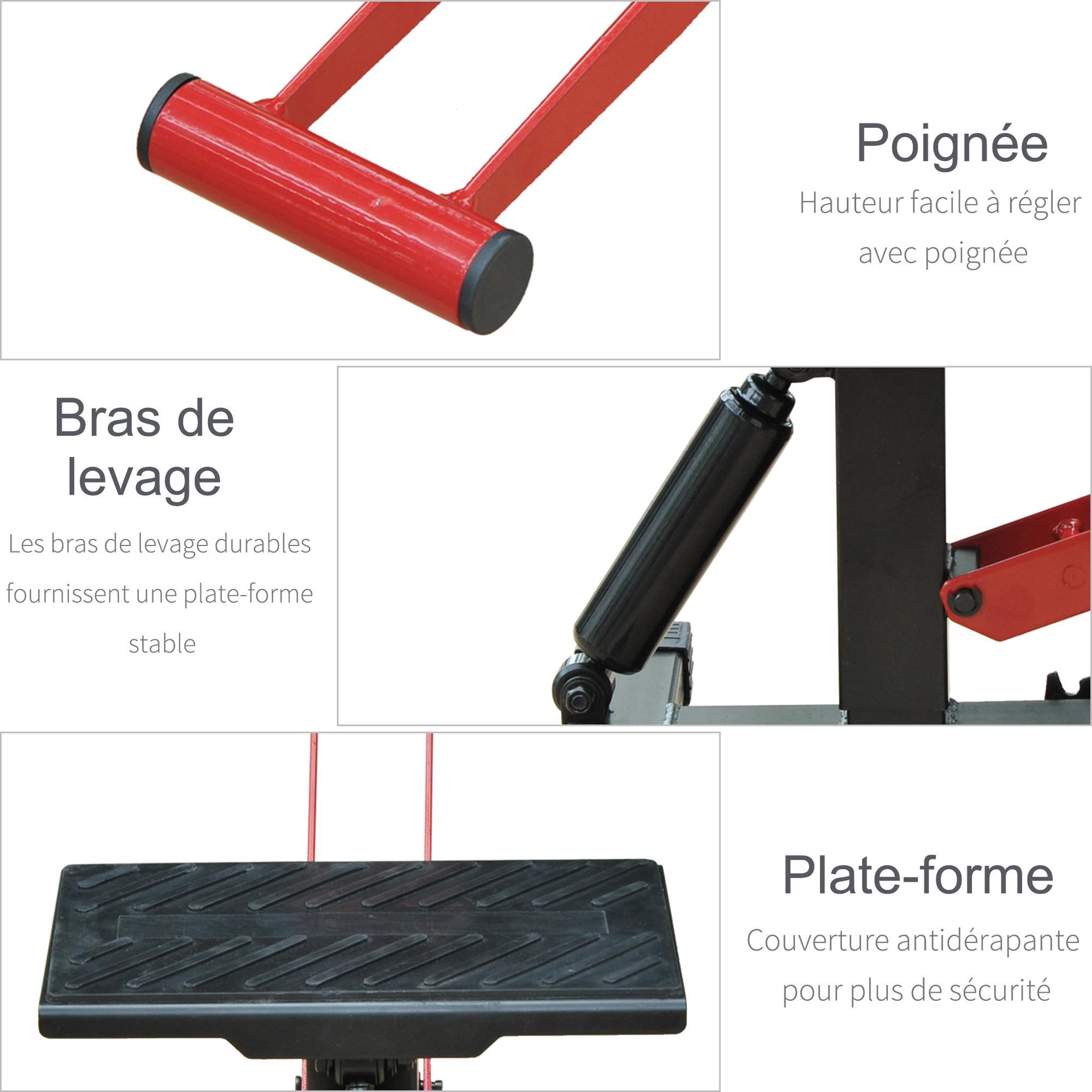 Voir la diapositive 6 : HOMCOM Lève moto béquille d'atelier stand moto tout-terrain moto cross supermotard hauteur réglable acier noir rouge
