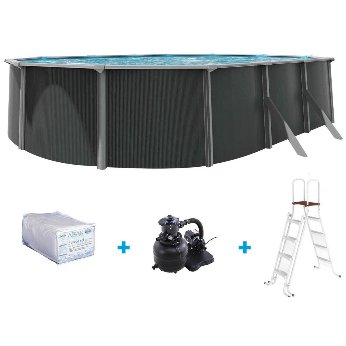 trigano Piscine ovale hors sol en acier grs anthracite VARUNA 6,30x3,90m