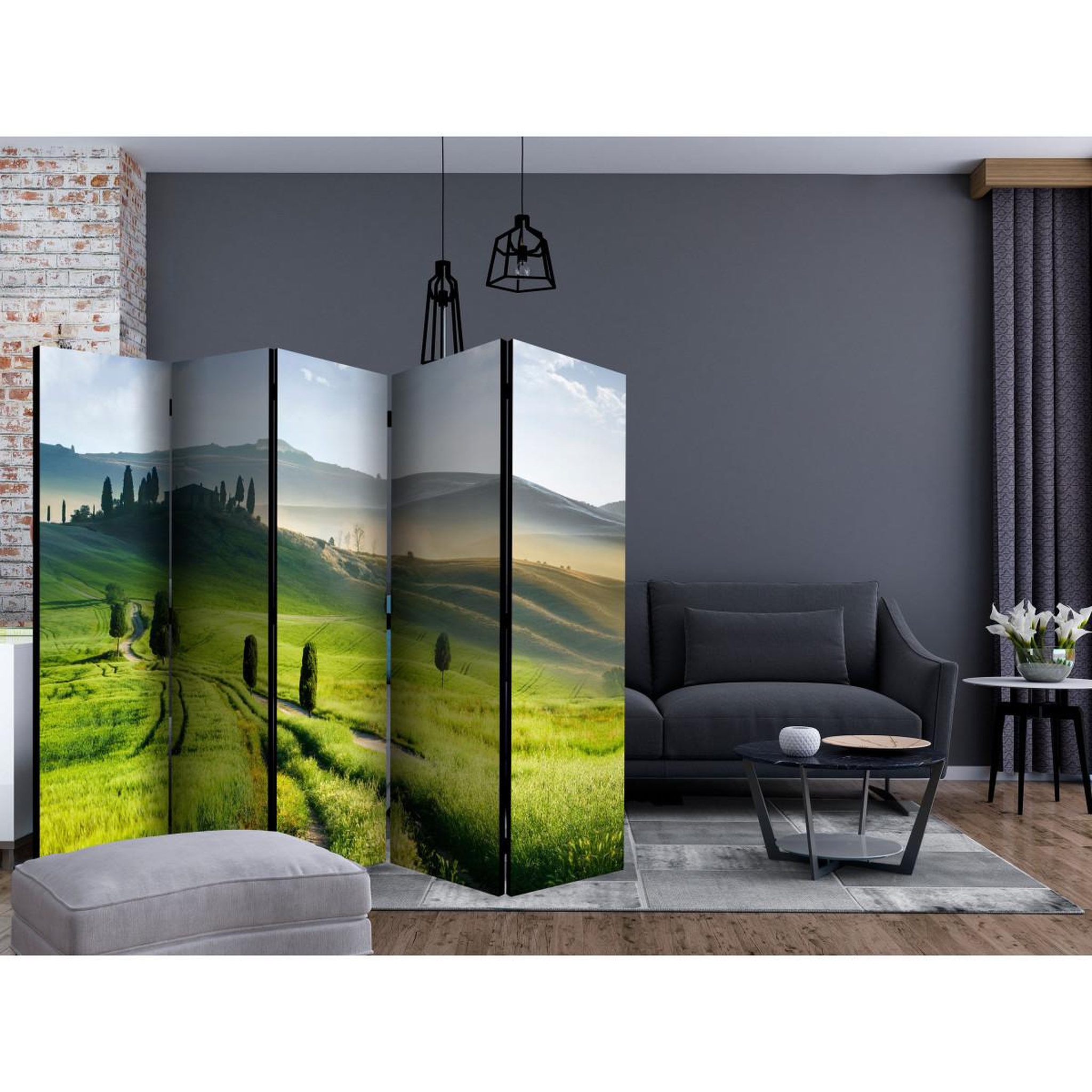 Voir la diapositive 2 : Paris Prix Paravent 5 volets  morning in the countryside  172x225cm