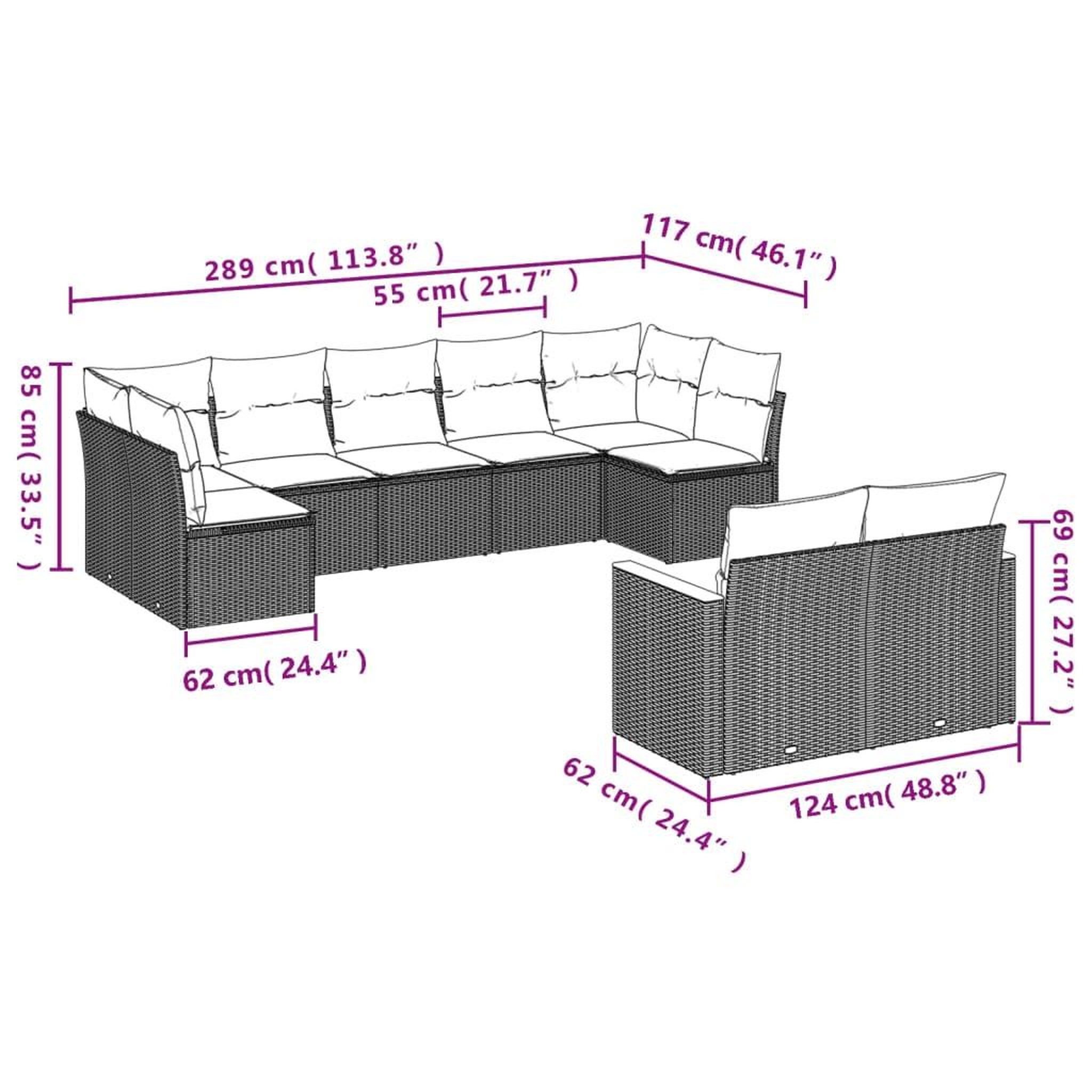Voir la diapositive 6 : VIDAXL Salon de jardin 9 pcs avec coussins gris resine tressee