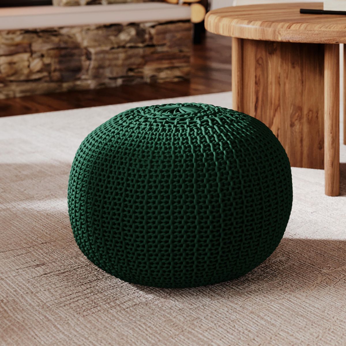 Rendez vous déco Pouf tricot rond en coton jaune moutarde D40 cm - Elisa