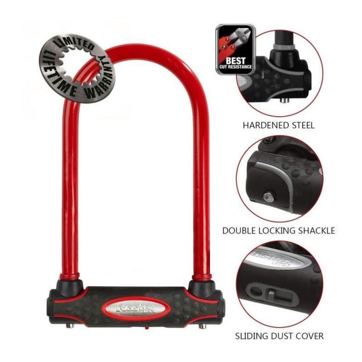 Master lock Antivol Vélo U [A Clé] [Support de Vélo Universel] [Antivol Certifié] [Rouge] 8195EURDPROCOLR
