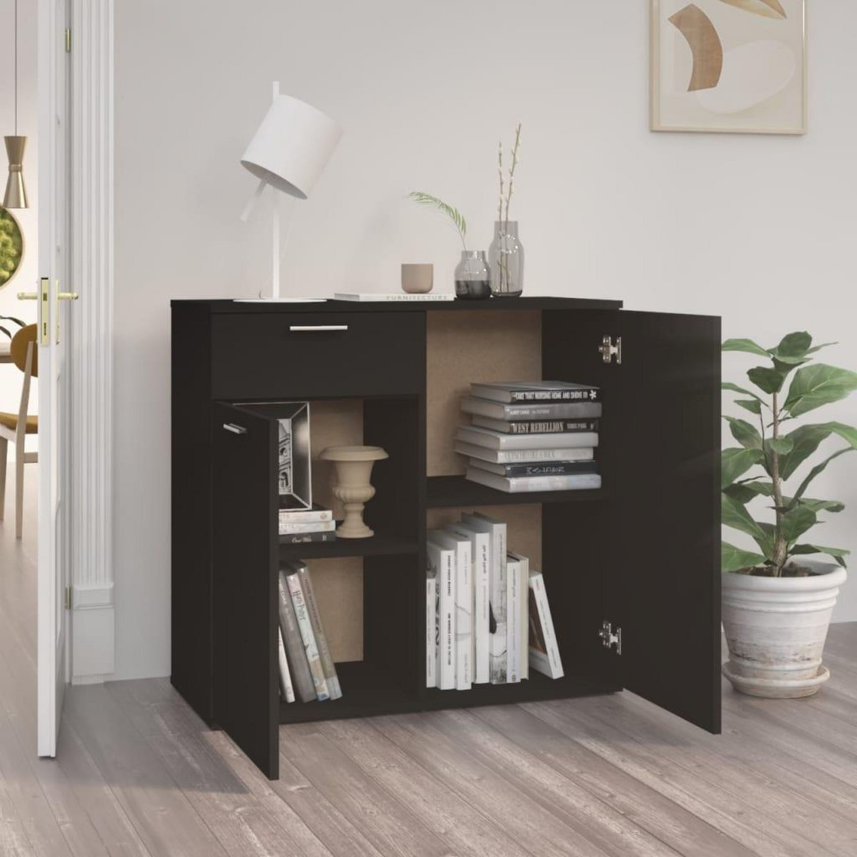 VIDAXL Buffet noir 80x36x75 cm bois d'ingenierie
