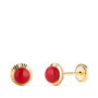 Voir la diapositive 1 : L'ATELIER D'AZUR Boucles d'Oreilles Or 18 Carats 750/000 Jaune Bord Sculpté - Perles Couleur Corail