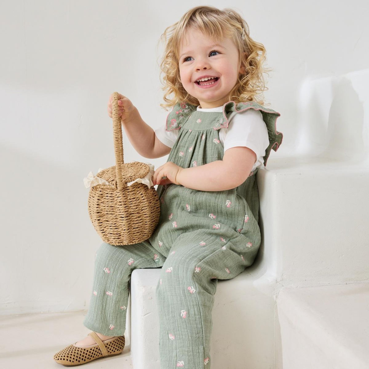 Petit Béguin Ensemble salopette bébé en gaze de coton et t-shirt Anaelle