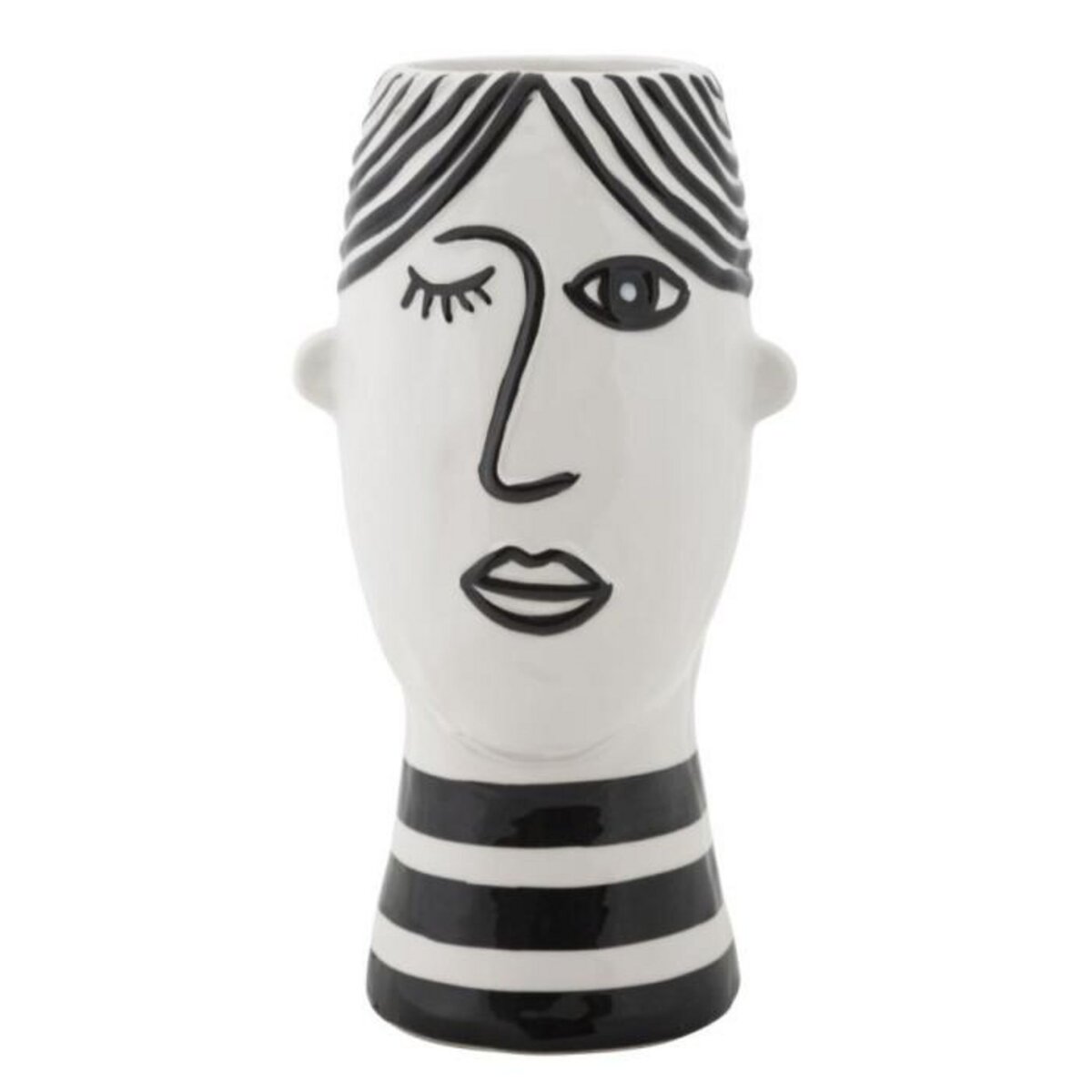 Paris Prix Vase Déco Visage en Porcelaine  Face  26cm Blanc & Noir