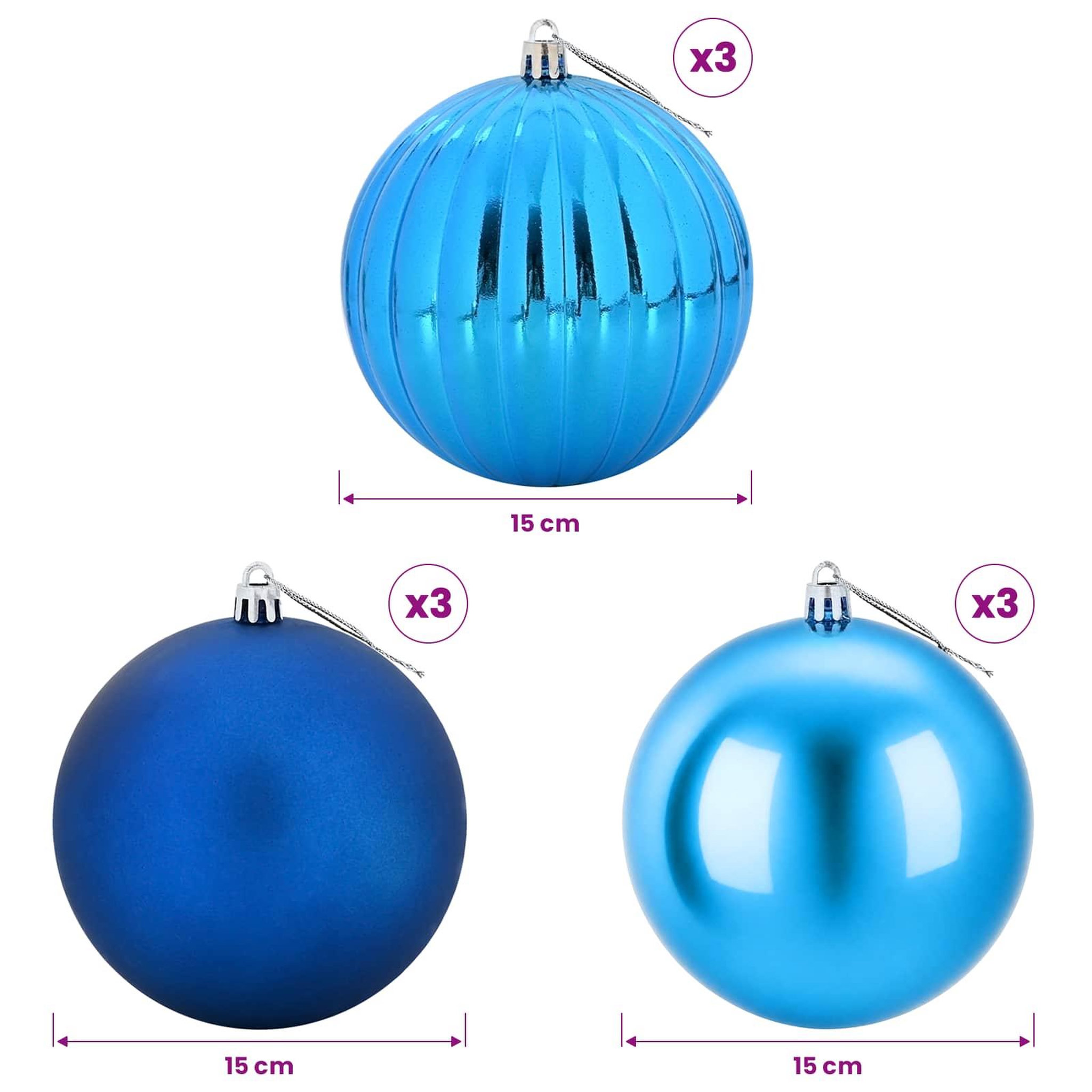Voir la diapositive 6 : VIDAXL Ensemble de boules de Noël XL 9 pc Bleu Diam. 15 cm Plastique