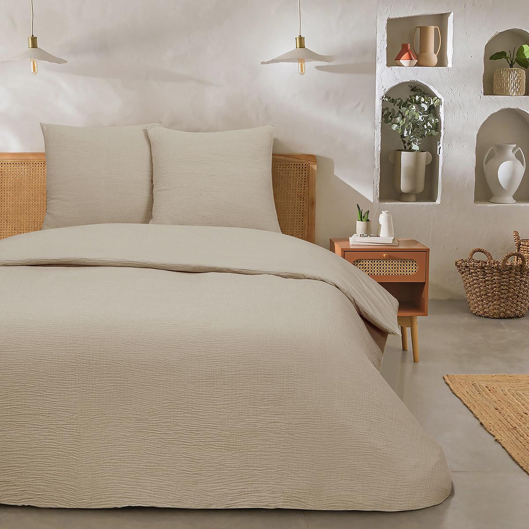 FUTURE HOME Parure de lit double en gaze de coton. Coloris disponibles : Bleu, Beige, Blanc, Vert
