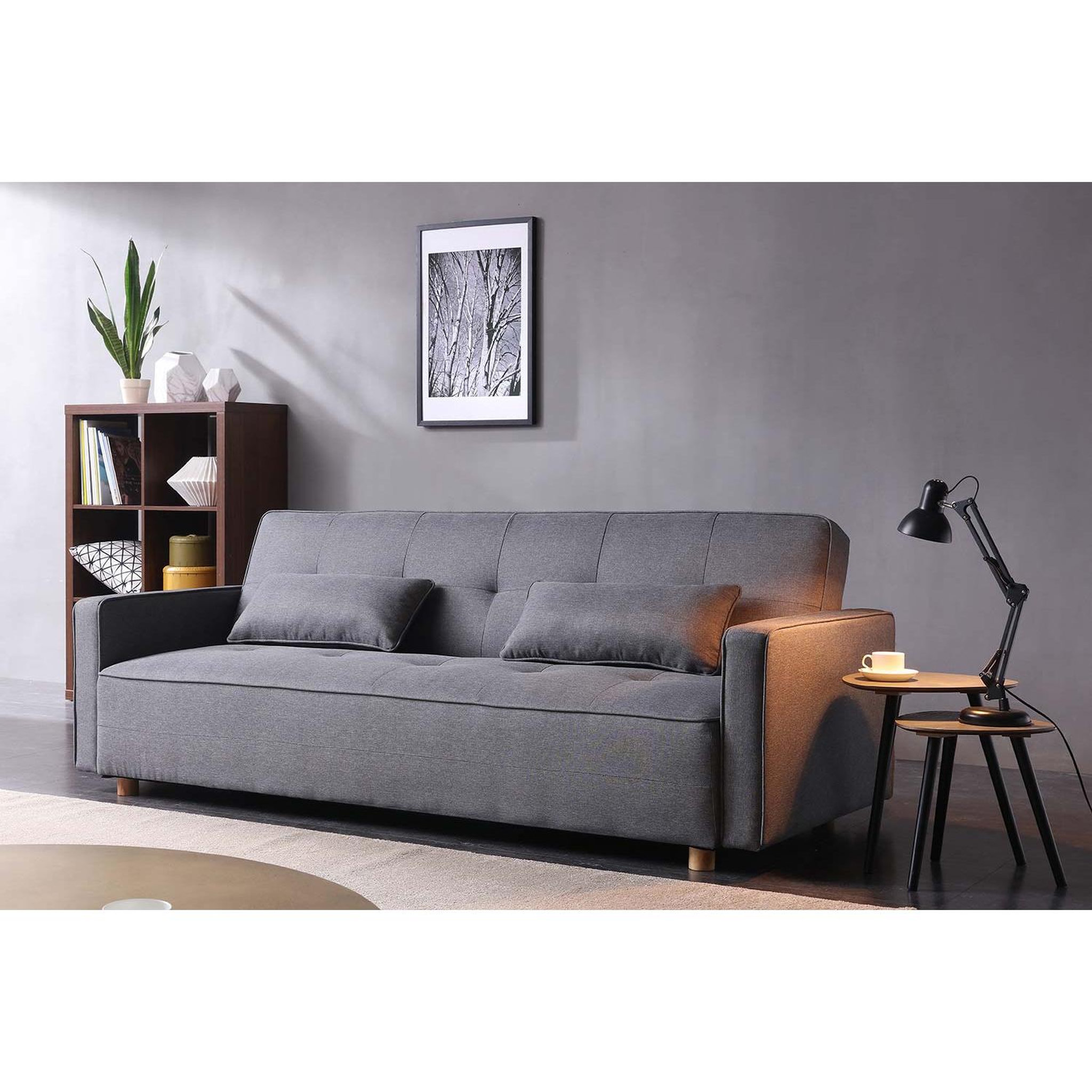 Voir la diapositive 4 : CONCEPT USINE Canapé scandinave convertible 3 places en tissu gris  COPENHAGUE