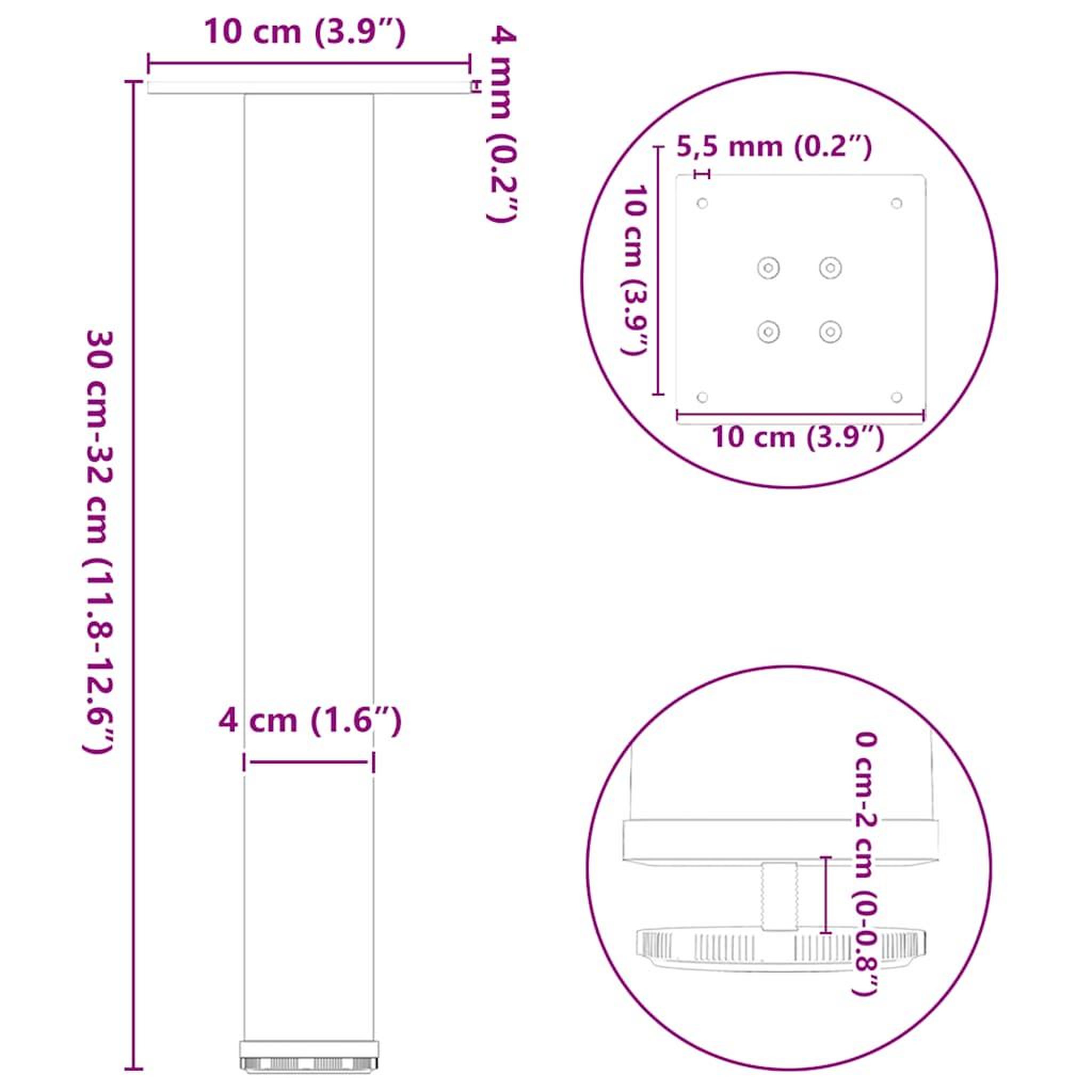 Voir la diapositive 6 : VIDAXL Pieds de table basse 4 pcs blanc 30-32 cm acier