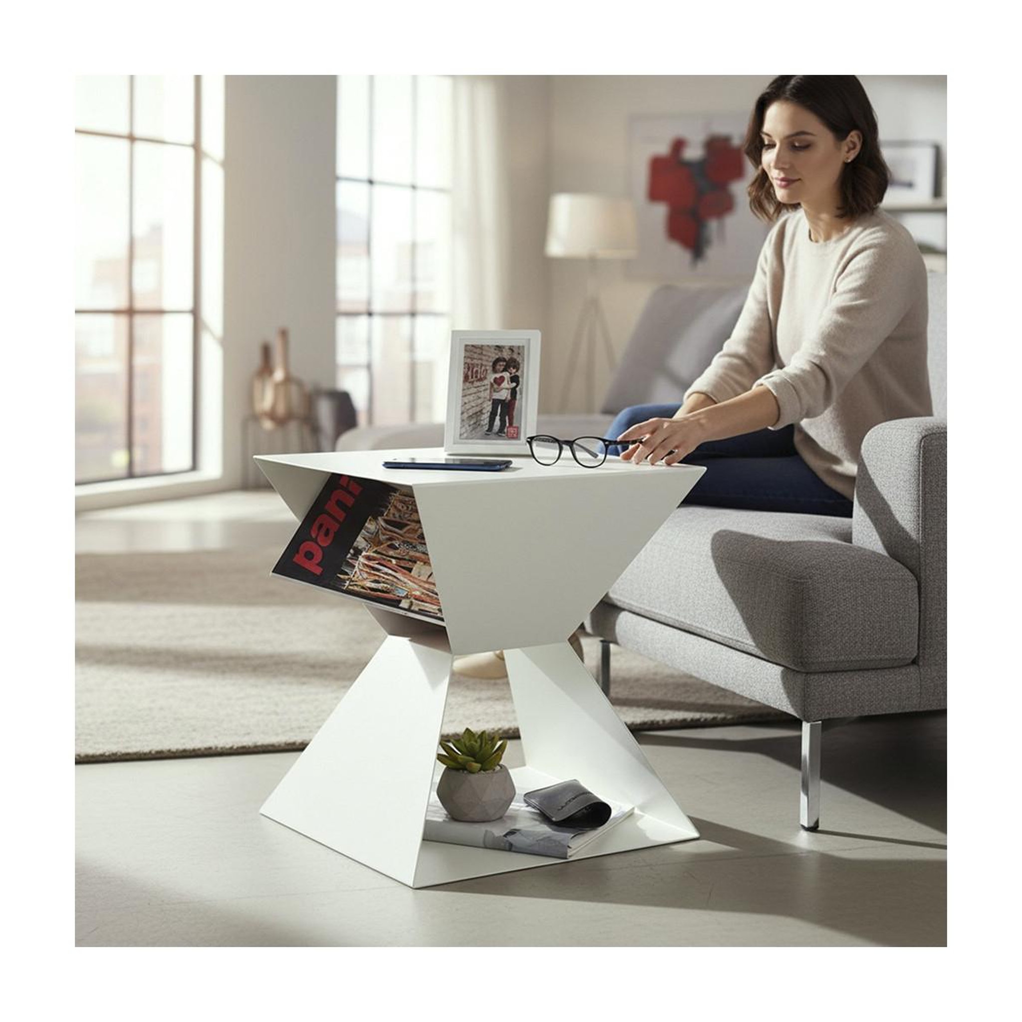 Voir la diapositive 5 : Paris Prix Table d'Appoint Design  Sablier  45cm Blanc