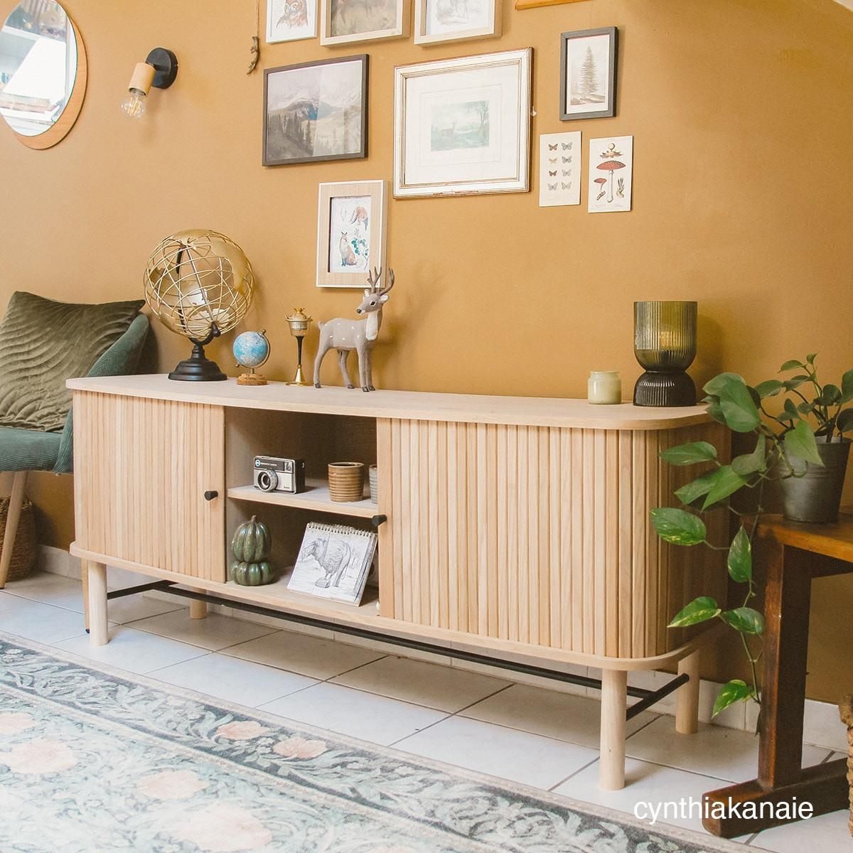 HOMIFAB Meuble TV à portes coulissantes en bois 150 cm - Lino