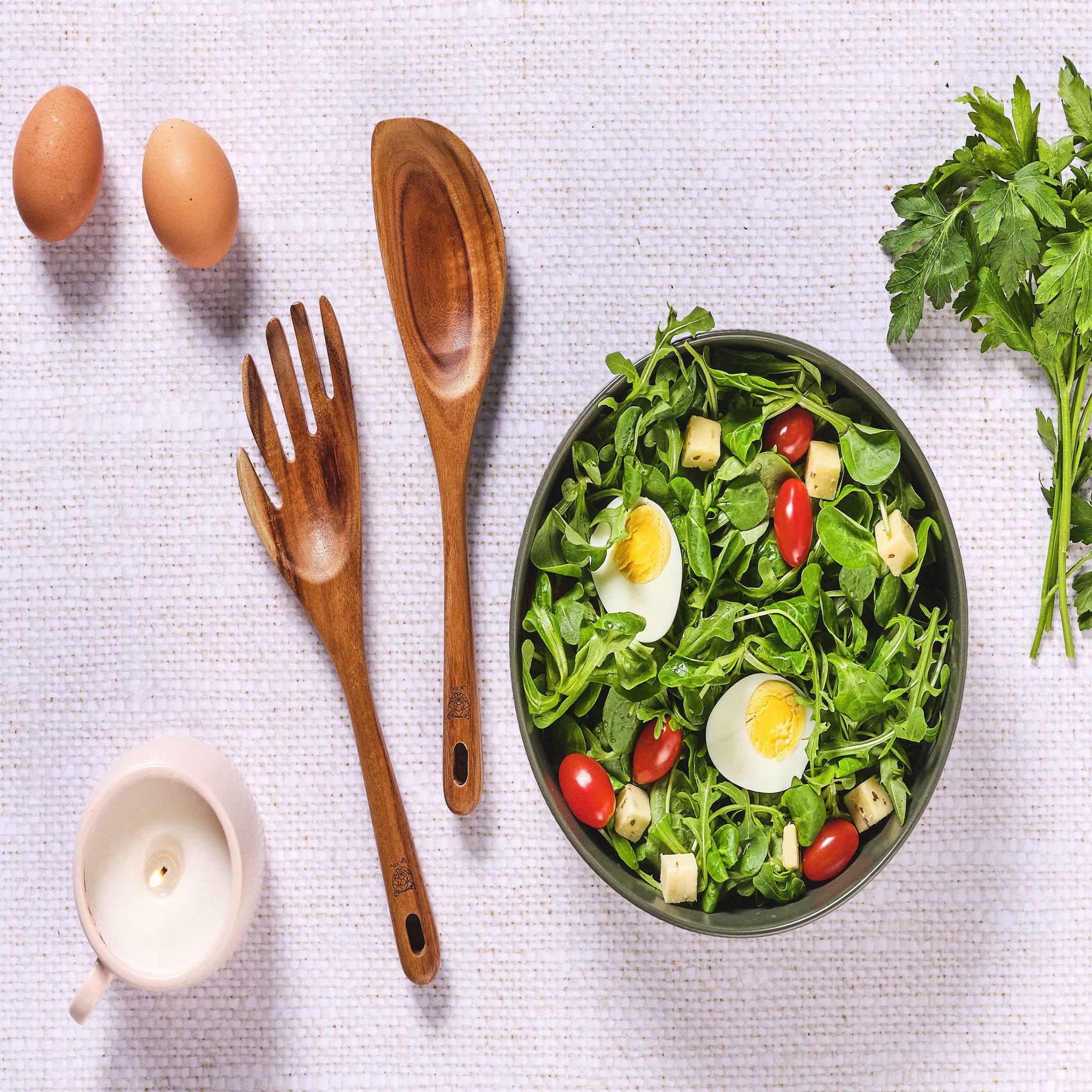 Voir la diapositive 2 : BJORN Couverts à salade en bois d'acacia SKOV