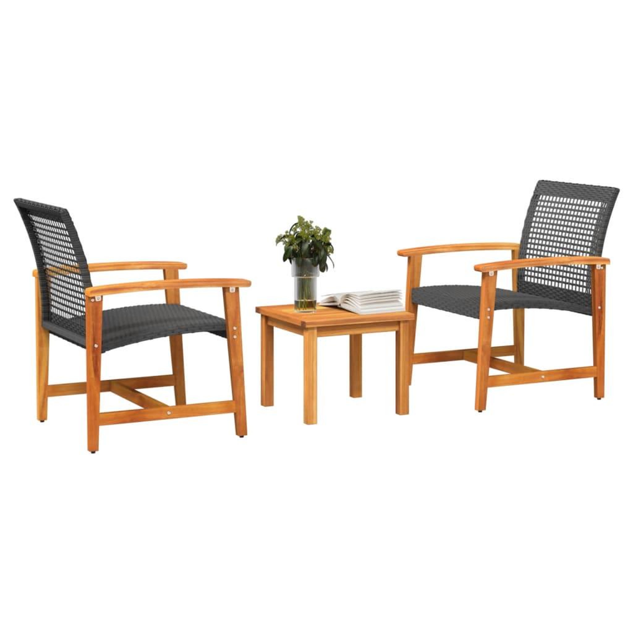 Voir la diapositive 3 : VIDAXL Ensemble de bistro 3 pcs noir resine tressee et bois d'acacia