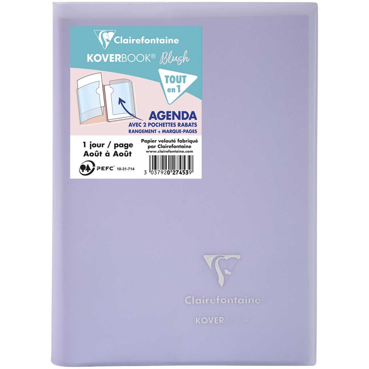 CLAIREFONTAINE Agenda scolaire journalier Koverbook avec rabats 12x17cm blush violet 2023-2024