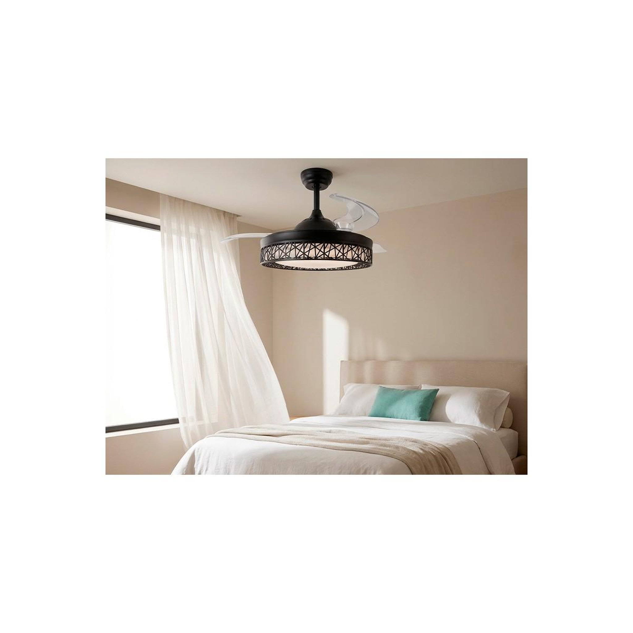 Voir la diapositive 3 : Jocca Ventilateur de plafond avec lumière LED 76W Ø107cm 3 Pales rétractables 6 vitesses Télécommande Minuterie Eté/Hiver Jocca