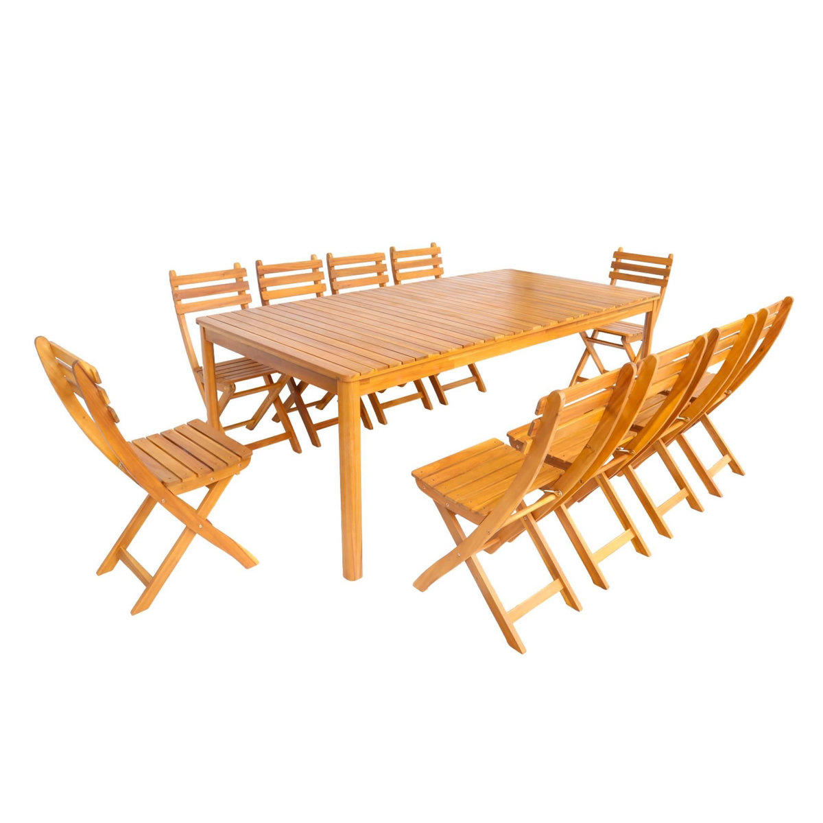 SWEEEK Table de jardin acacia avec coins arrondis, 10 chaises, 200 x 100 x 75 cm