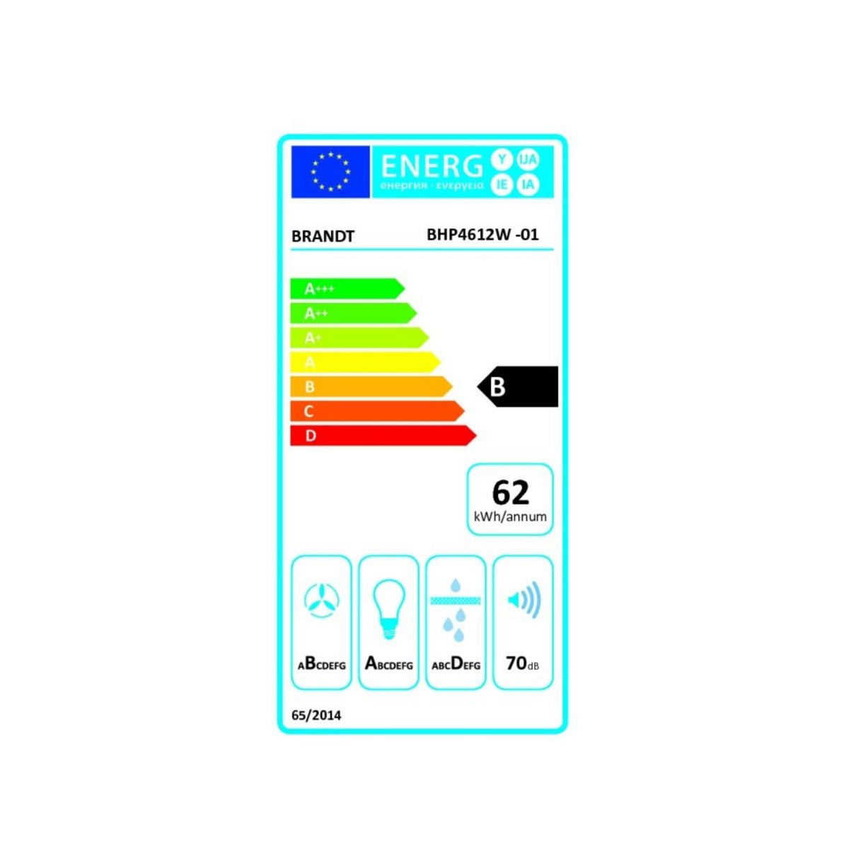 BRANDT Hotte murale décorative 60cm 624m3/h blanc - BHP4612W