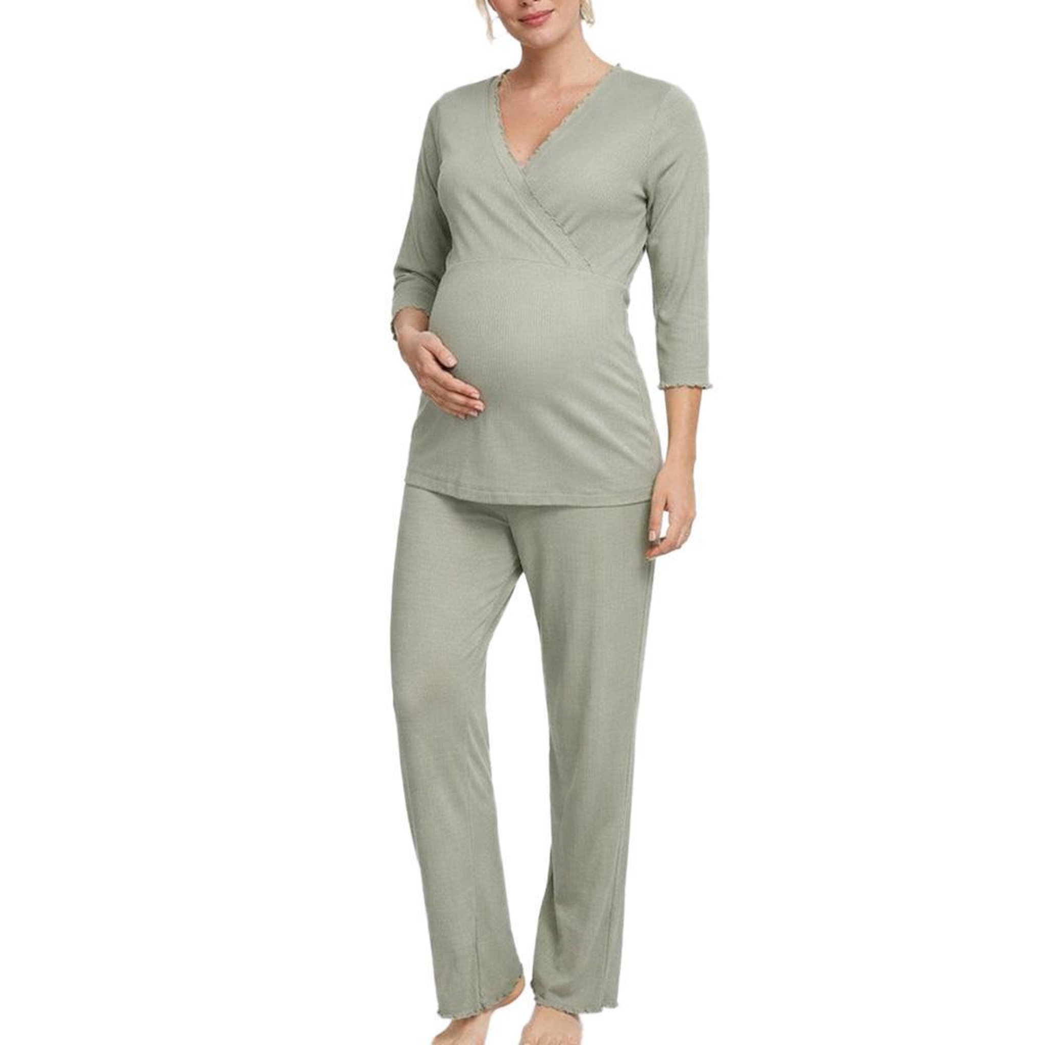 Voir la diapositive 2 : MAMALICIOUS Pyjama de grossesse vert femme mamalicious payton