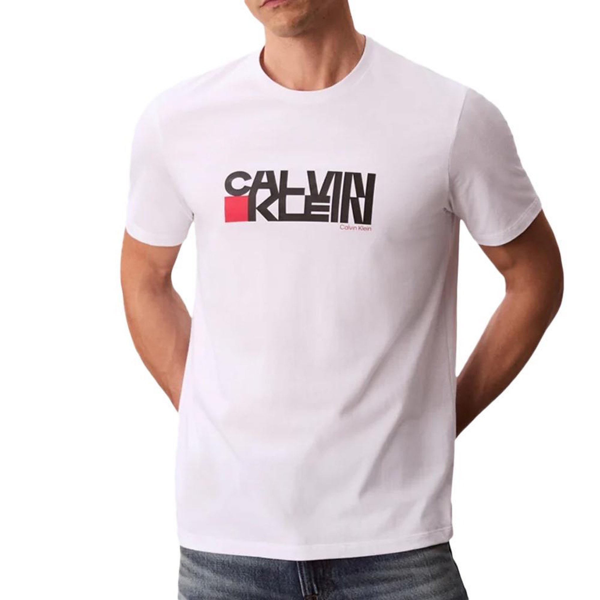 CALVIN KLEIN JEANS T-Shirt Blanc/Noir/Rouge Homme Calvin Klein Jeans LV04RD814G. Coloris disponibles : Blanc