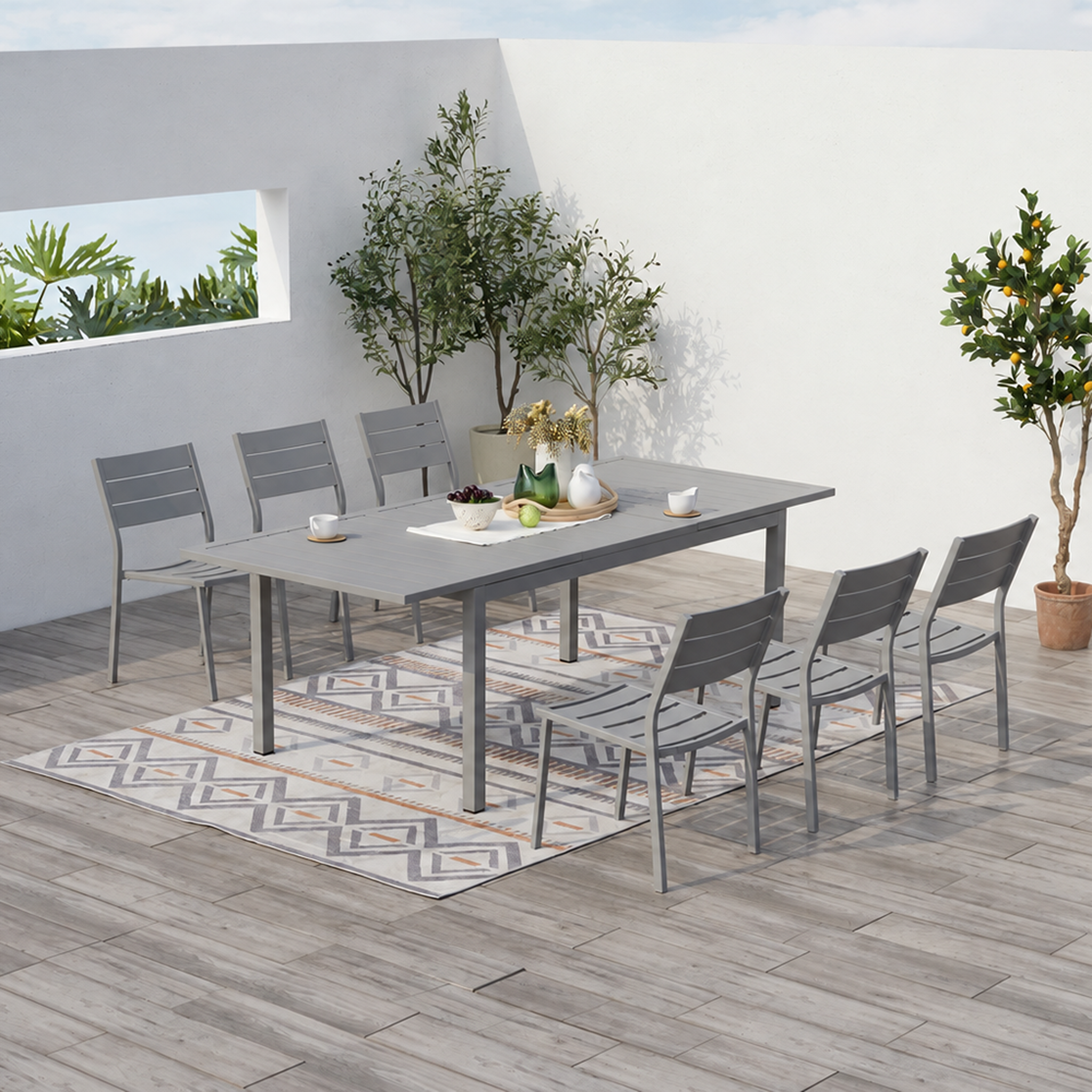 Voir la diapositive 2 : CONCEPT USINE Table de jardin extensible 6-8 personnes avec 6 chaises en aluminium MEZZANE