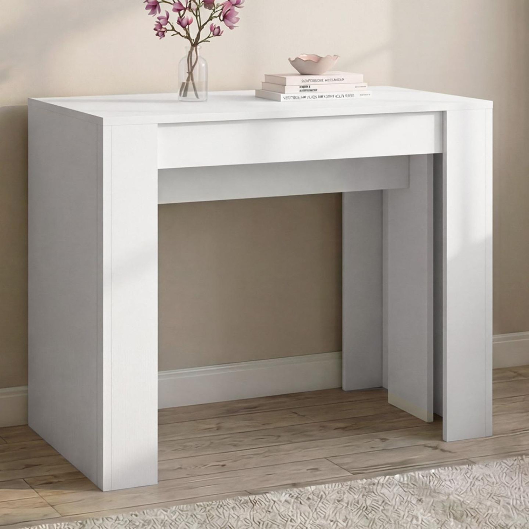 Voir la diapositive 3 : ID MARKET Table console extensible orlando 6 personnes 140 cm bois blanc