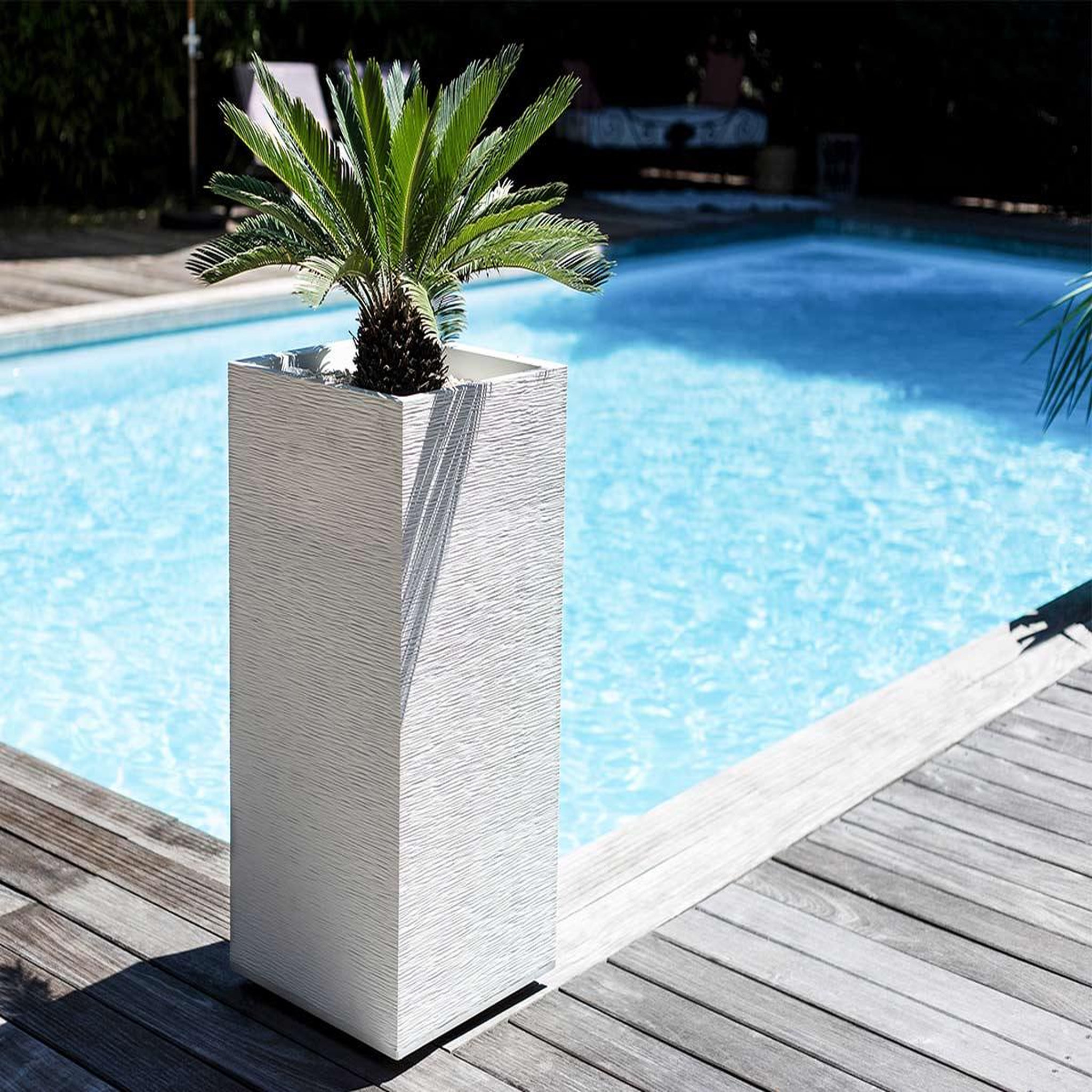 Voir la diapositive 2 : Eda Pot de fleurs carré Haut Graphit - 39,5 x 39,5 x 80 cm - 31 L - Blanc cérusé - Eda