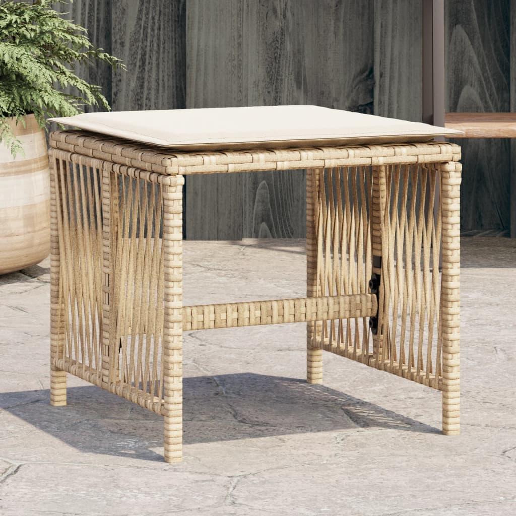 VIDAXL Tabourets de jardin et coussins lot de 4 beige 41x41x36cm rotin