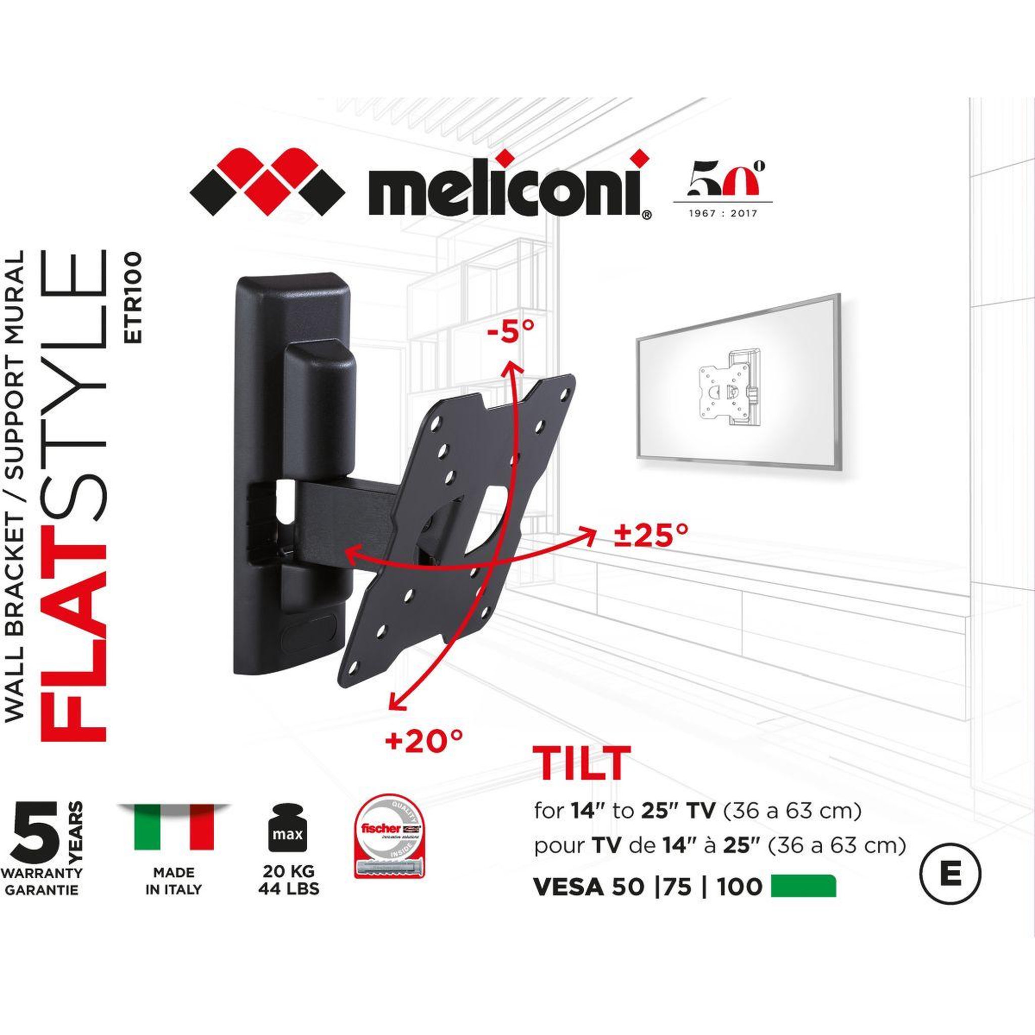 Voir la diapositive 5 : Meliconi Support mural TV ETR-100 FLAT 14-25 pouces