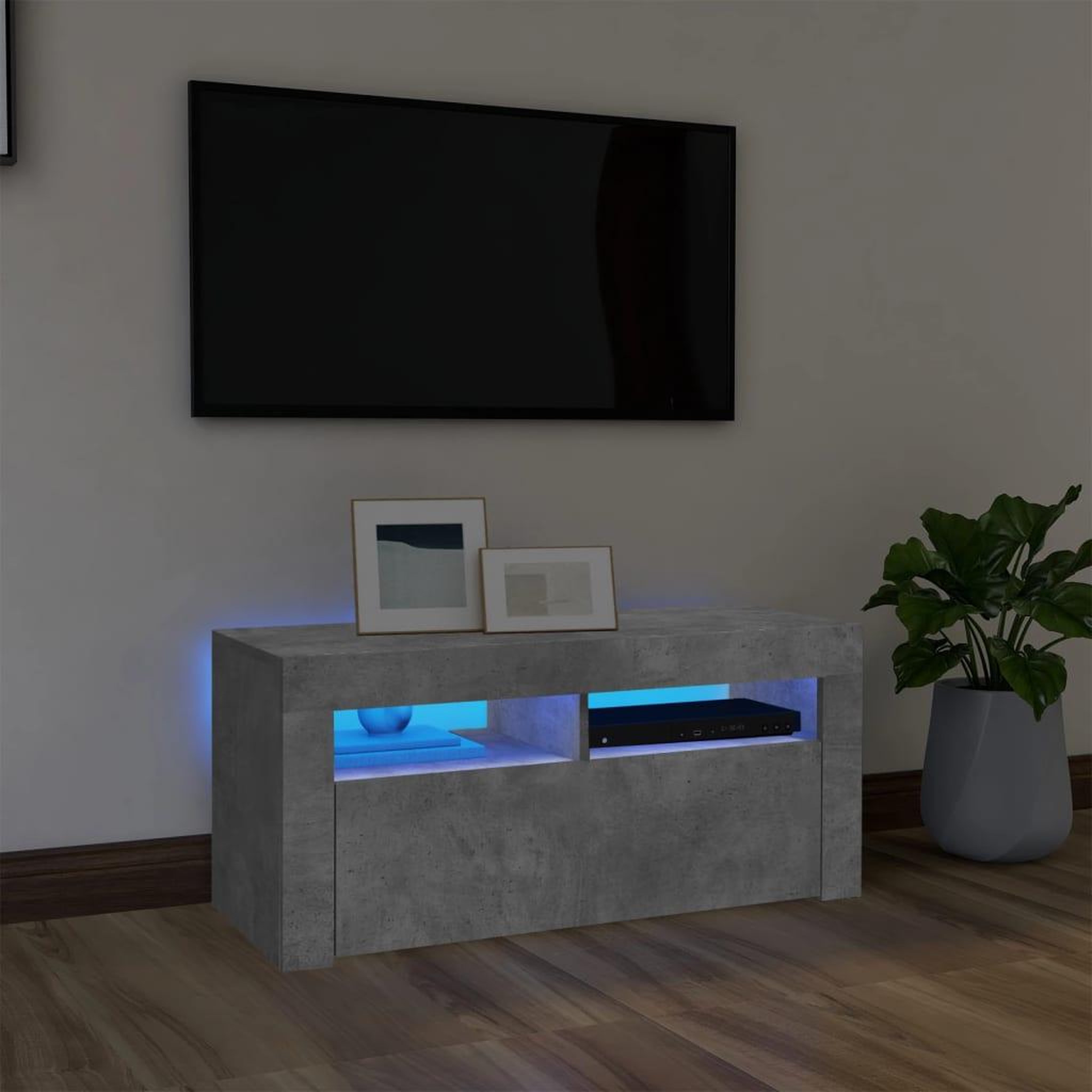 Voir la diapositive 1 : VIDAXL Meuble TV avec lumieres LED gris beton 90x35x40 cm