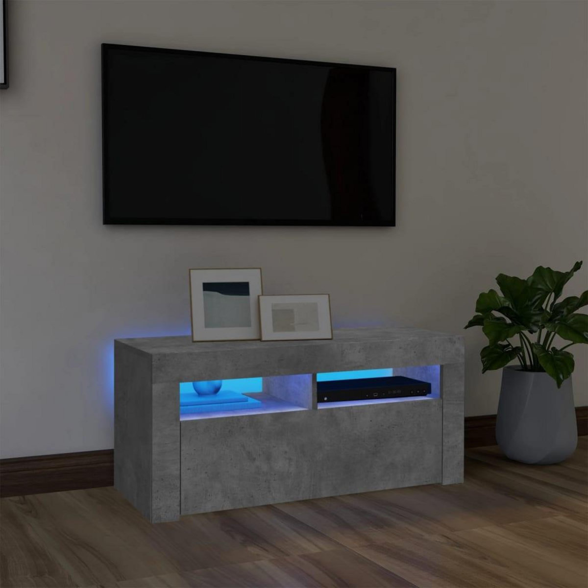 VIDAXL Meuble TV avec lumieres LED gris beton 90x35x40 cm