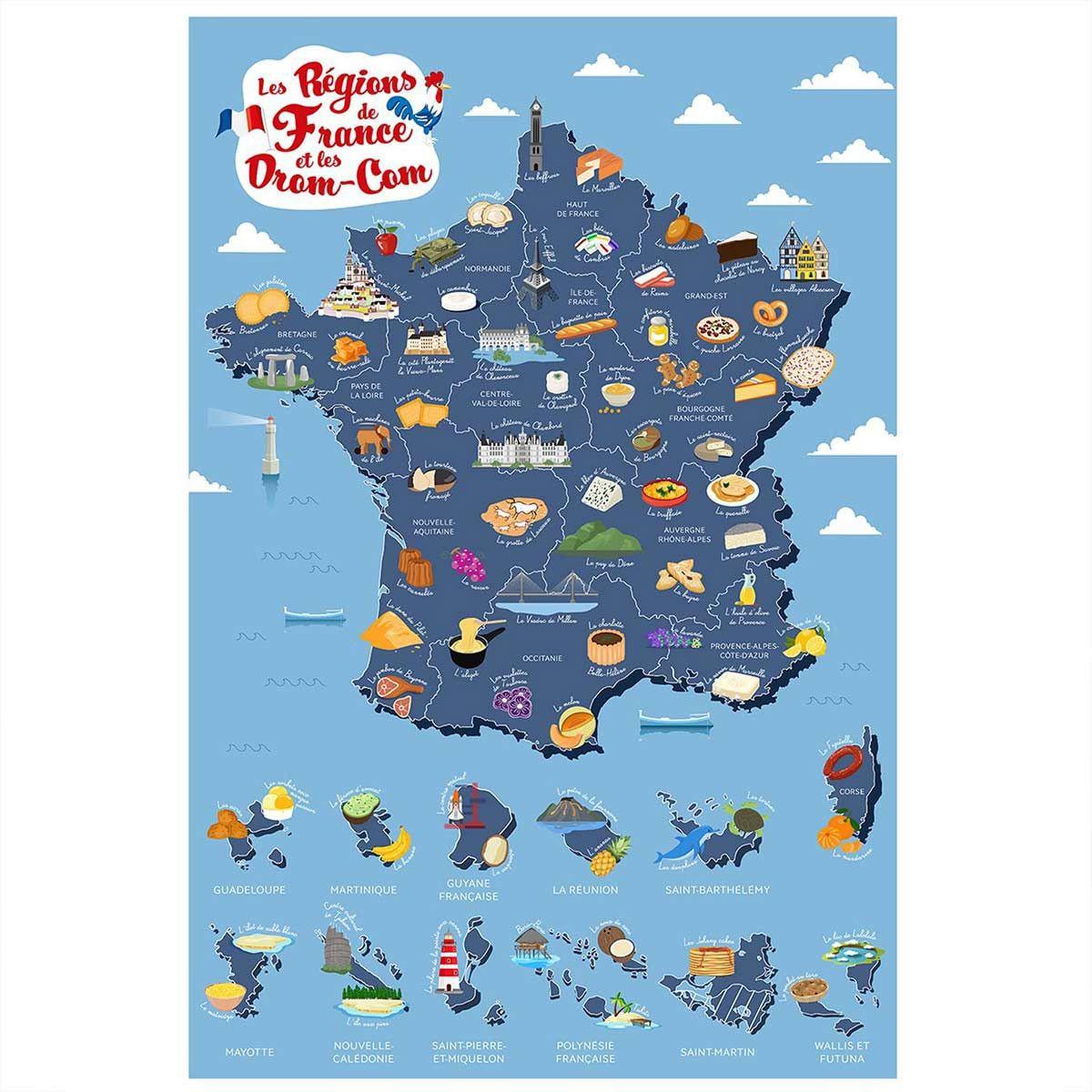 Jeux 2 momes Carte à gratter  régions de france  70cm bleu