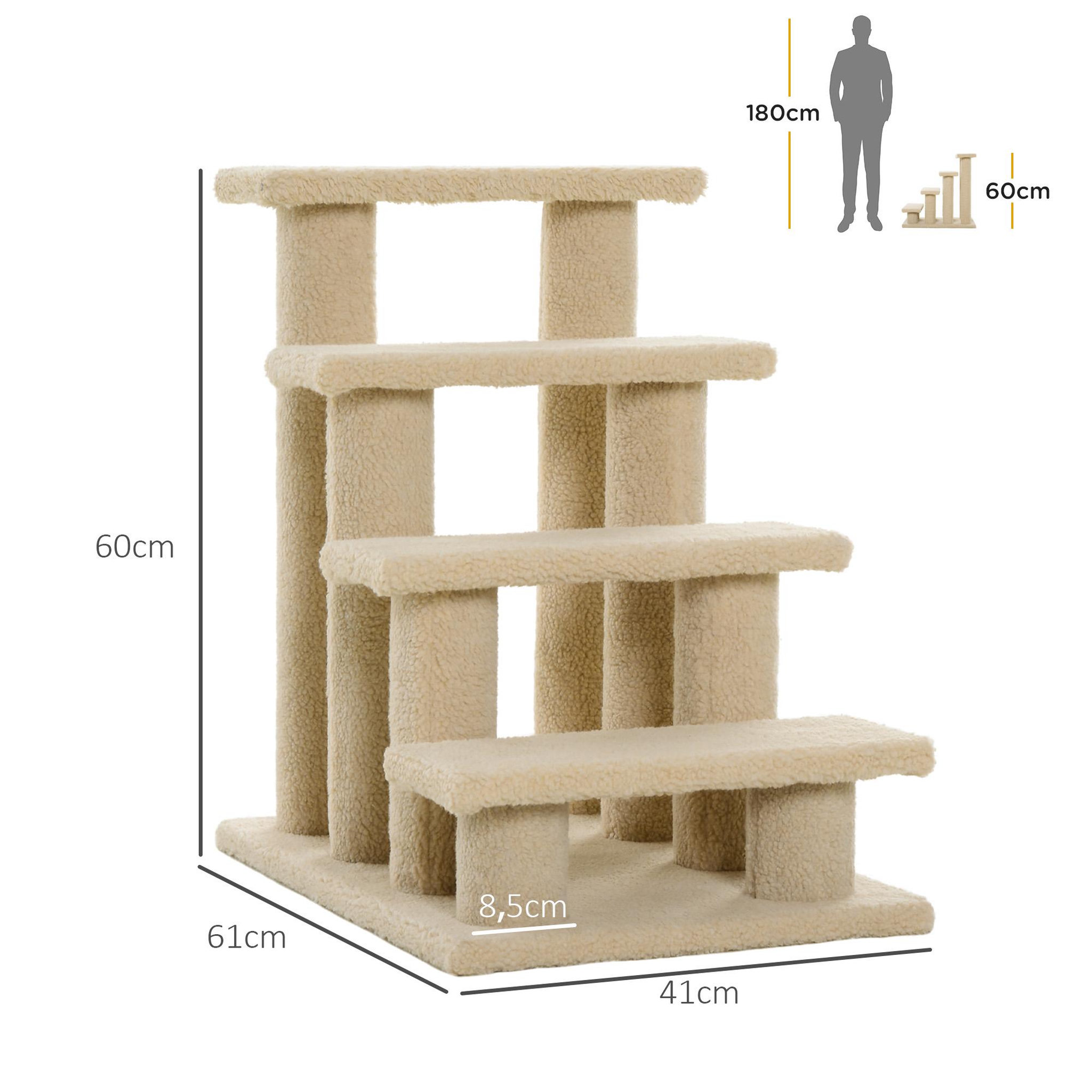 Voir la diapositive 3 : PAWHUT Escalier pour chat - escalier pour chien - 4 marches - revêtement flanelle grande douceur haute densité - structure panneaux particules - beige