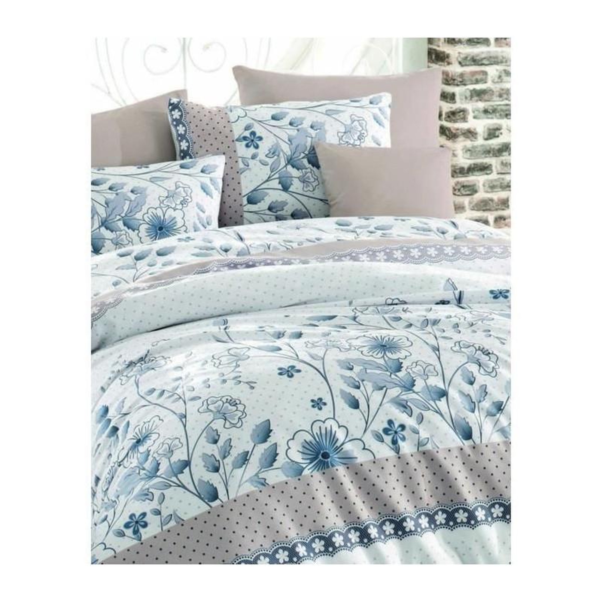 Voir la diapositive 3 : GENERIQUE Parure de lit - 1 housse de couette 220 x 240 cm + 2 taies d'oreiller 60 x 60 cm - 100% coton renforcé - Bleu