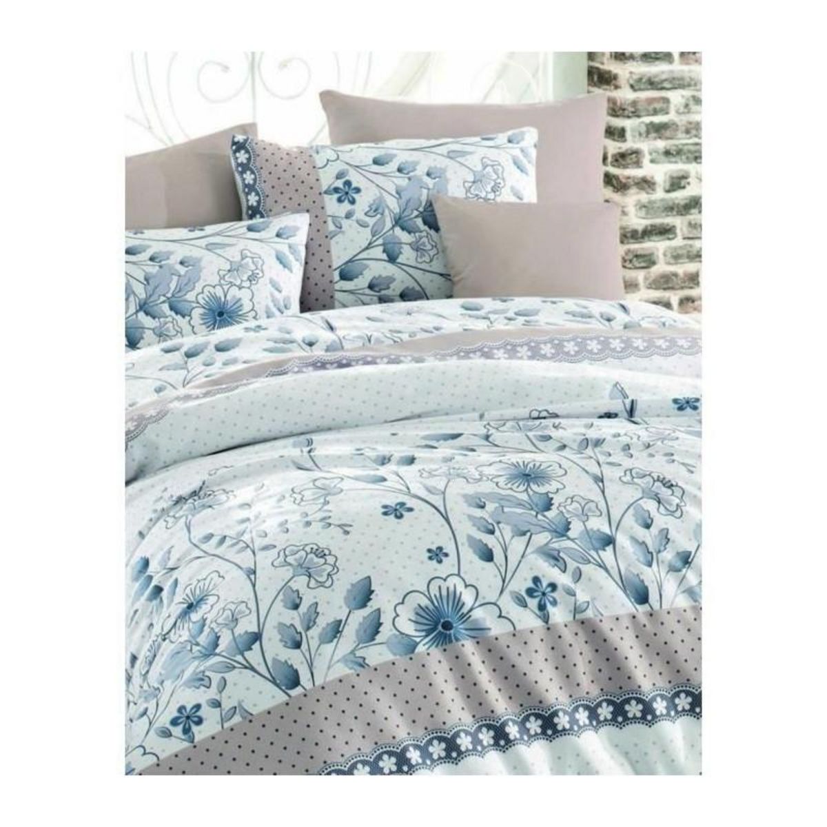 GENERIQUE Parure de lit - 1 housse de couette 220 x 240 cm + 2 taies d'oreiller 60 x 60 cm - 100% coton renforcé - Bleu