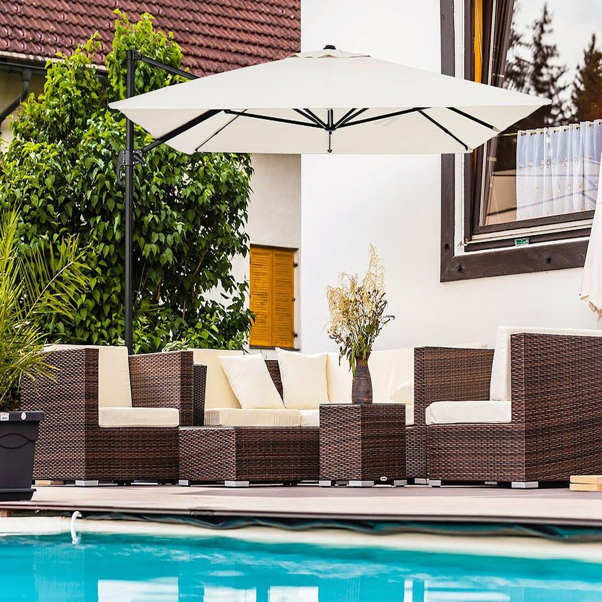 Habitat et Jardin Parasol jardin déporté en aluminium  Sky 4  - 3 x 4 m - Ecru - Dalles à lester incluses