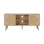 Voir la diapositive 6 : SWEEEK Meuble TV. Eva. décor bois et cannage arrondi 2 portes. 1 étagère L120 x l39 x H56.5cm