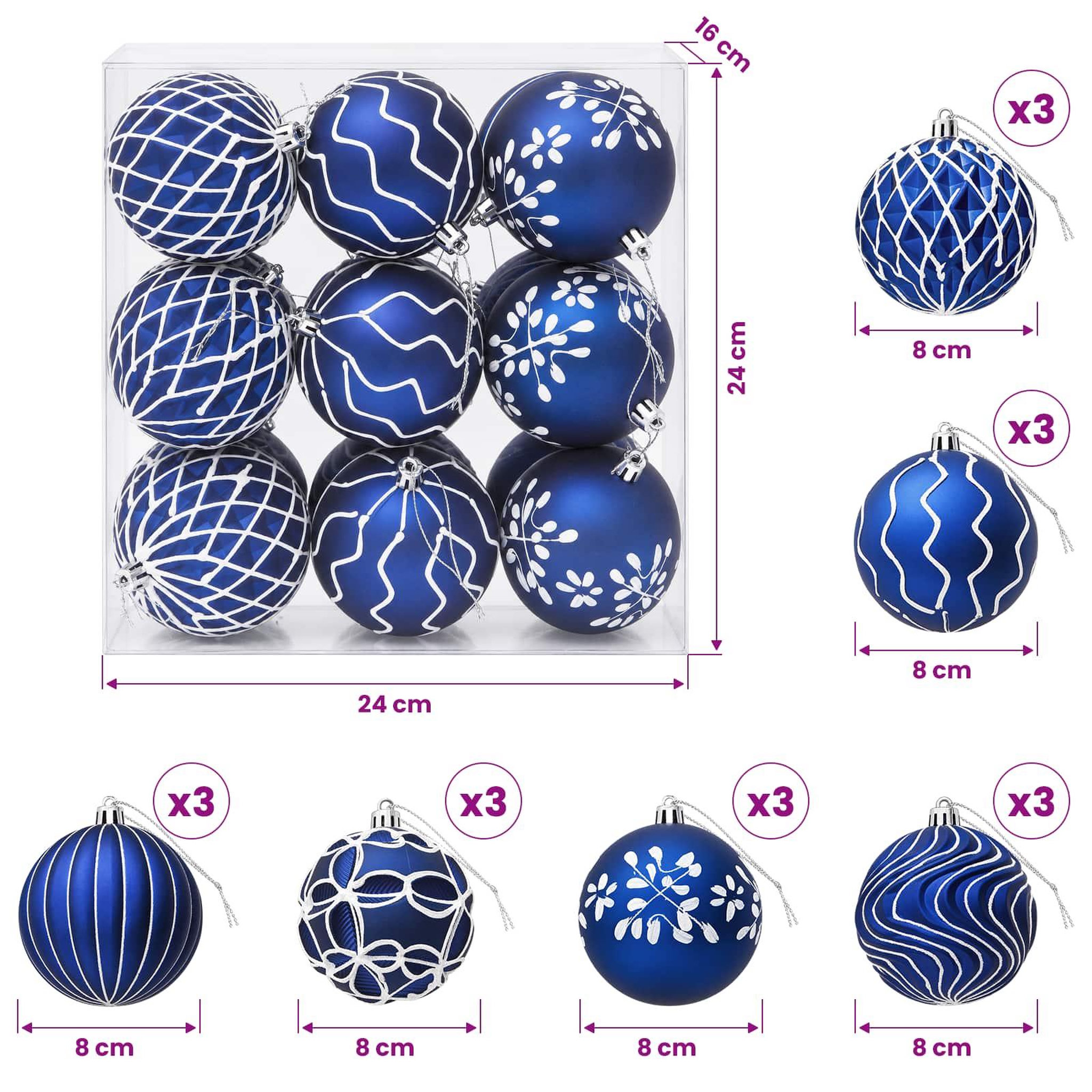 Voir la diapositive 3 : VIDAXL Ensemble de boules de Noël XL 18 pc Bleu et Blanc Diam. 8 cm