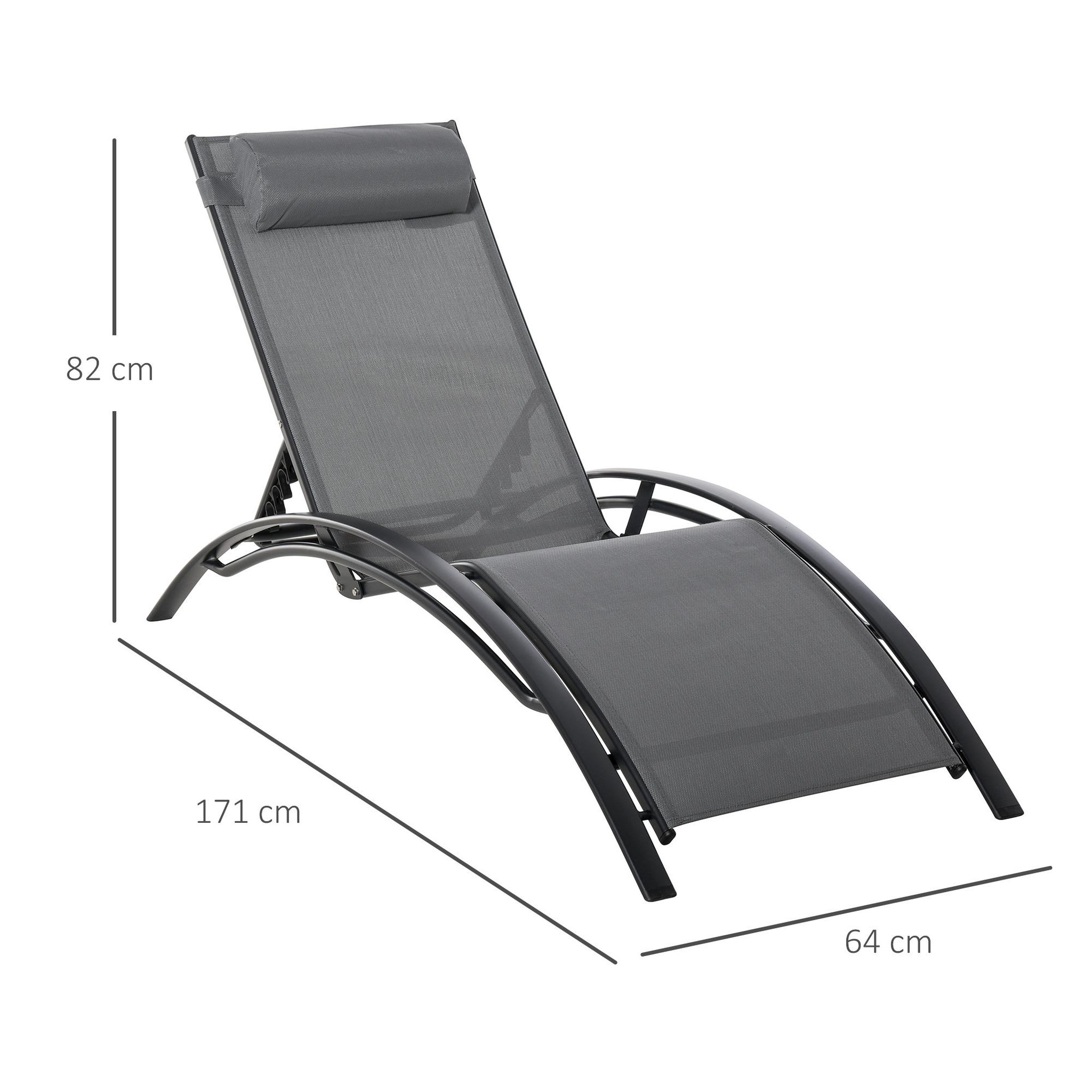 Voir la diapositive 3 : OUTSUNNY Bain de soleil transat design contemporain inclinable multi-positions tétière amovible incluse alu textilène gris