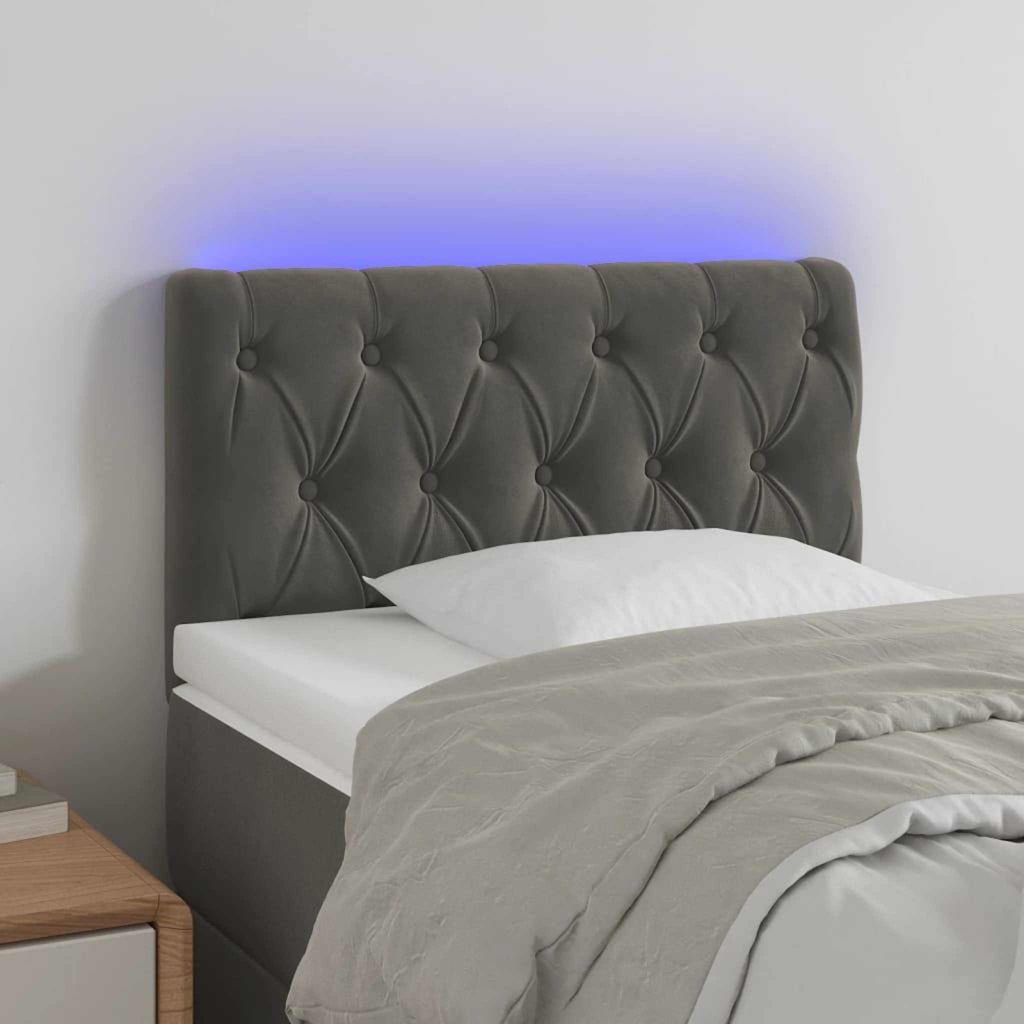 Voir la diapositive 1 : VIDAXL Tete de lit a LED Gris fonce 80x7x78/88 cm Velours