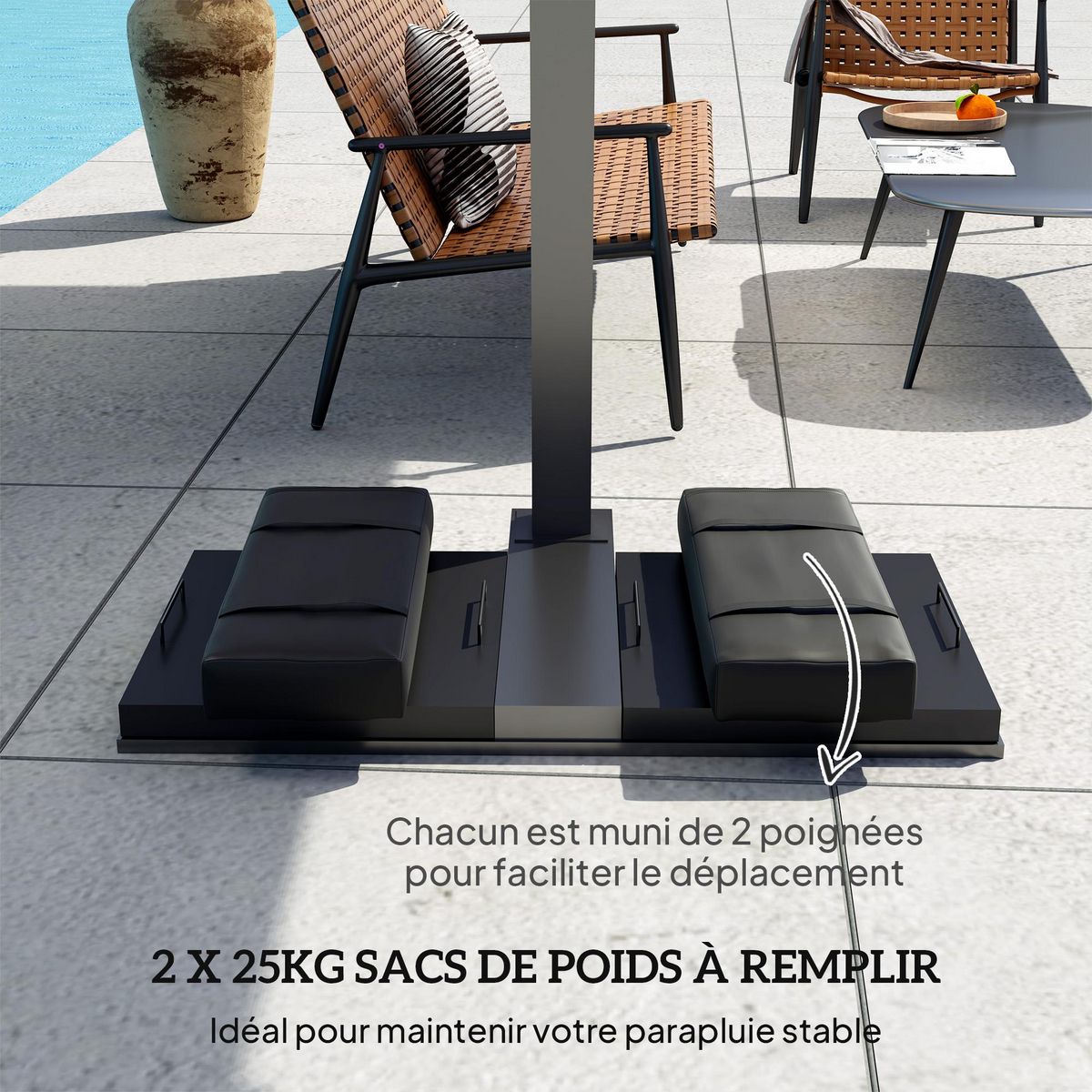 OUTSUNNY Sac de lestage souple chargeable pour parasol - lot de 2 sacs - 25 Kg x 2 - poignées - oxford haute densité 600D noir