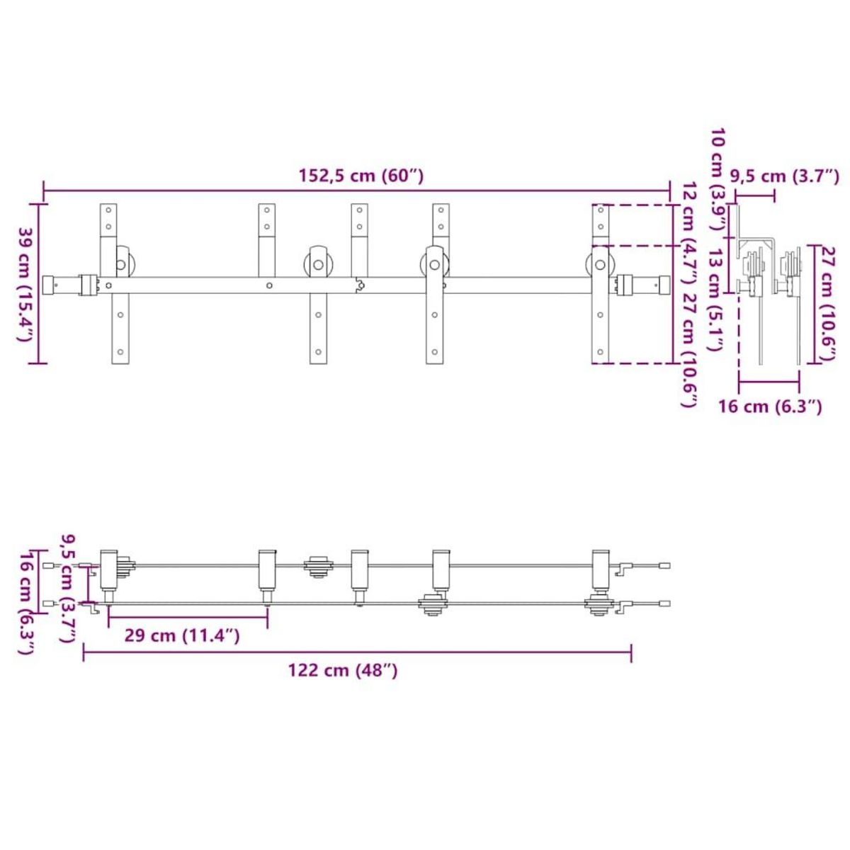 VIDAXL Kit de quincaillerie de porte coulissante 152,5 cm acier noir