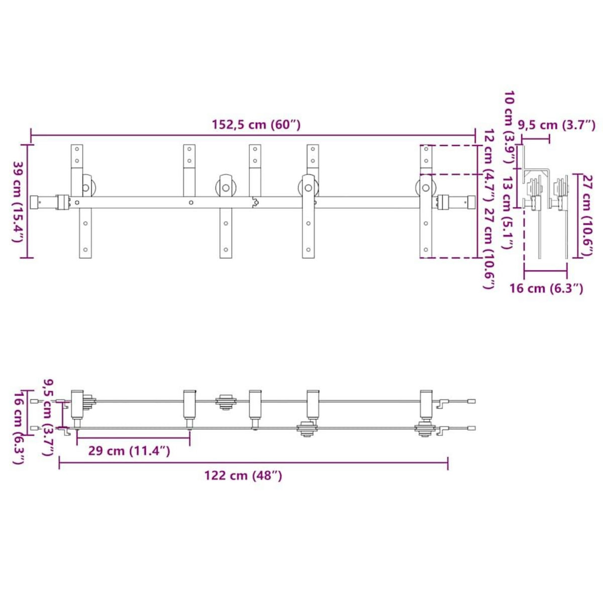 VIDAXL Kit de quincaillerie de porte coulissante 152,5 cm acier noir