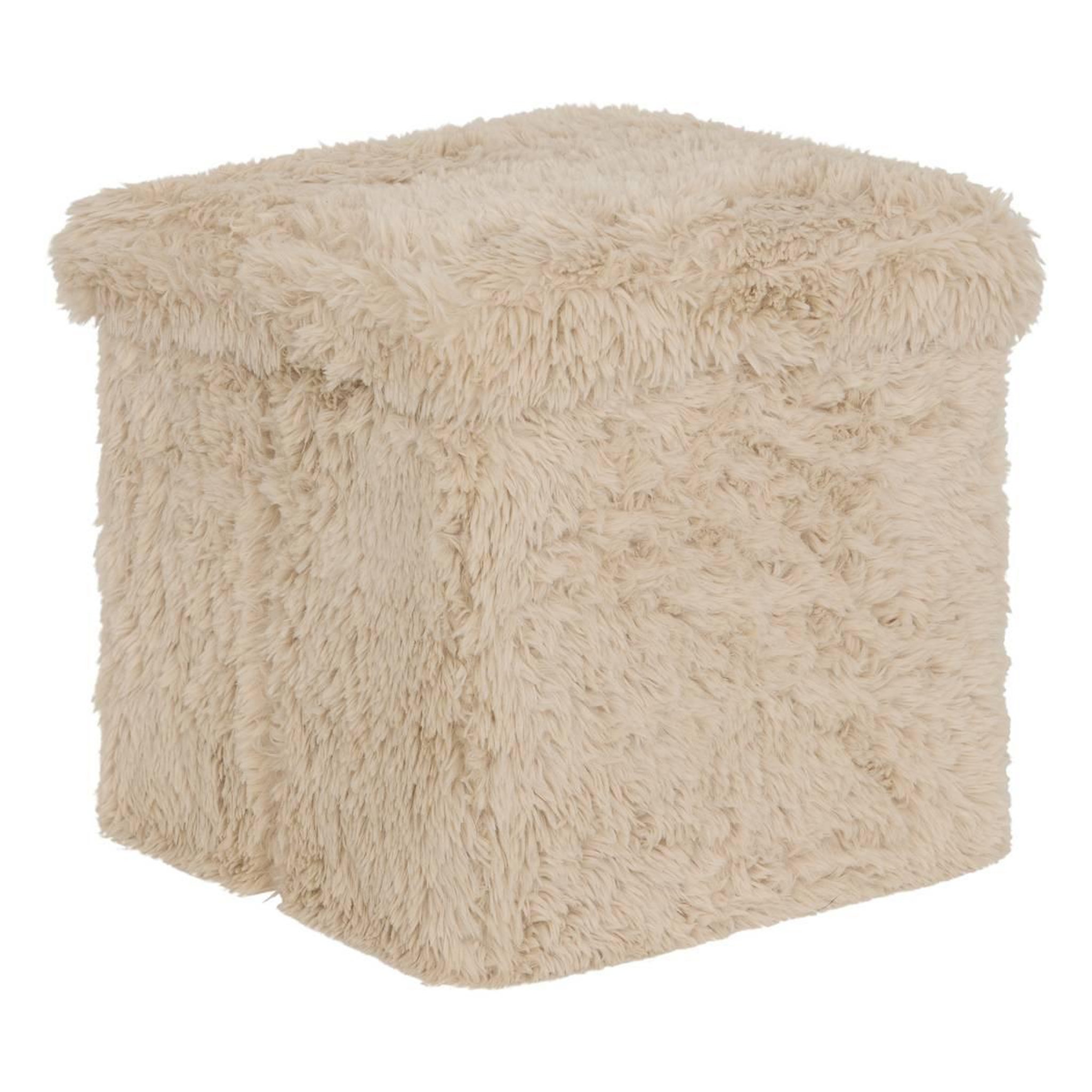 ATMOSPHERA Pouf Coffre Imitation Fourrure  Duvia  38cm Beige Lin