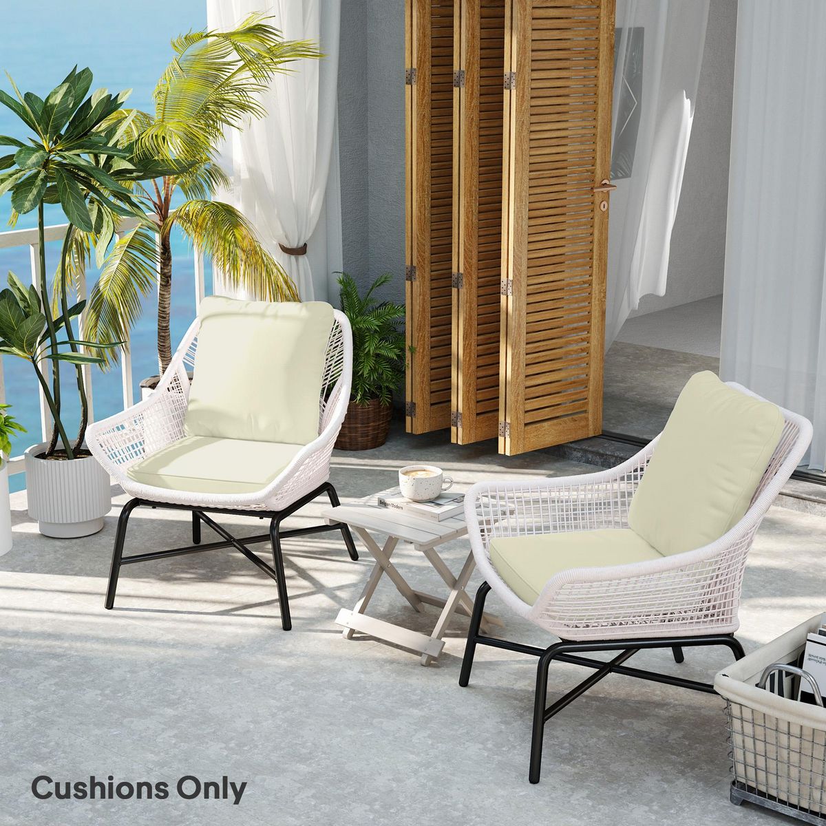OUTSUNNY Lot de 2 coussins galettes assise dossier de chaises fauteuils de jardin polyester blanc cassé