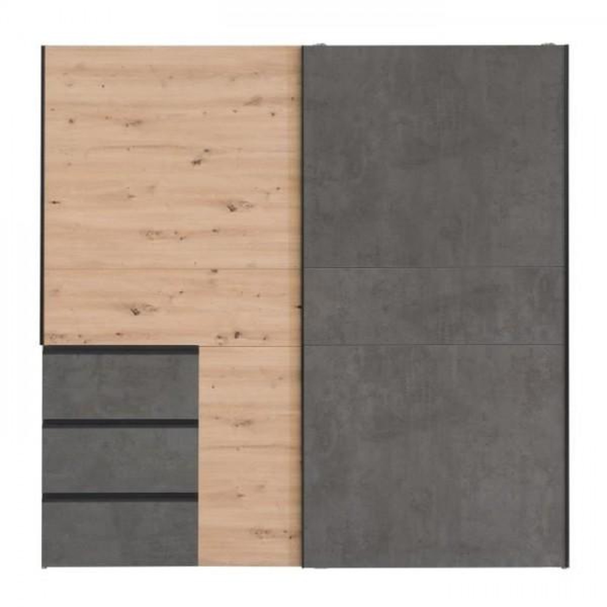 Voir la diapositive 2 : MARKET24 Armoire 2 portes coulissantes 3 tiroirs - Décor chene artisan et béton gris - L 200,1 x P 61,2 x H 200,5 cm - WINN2