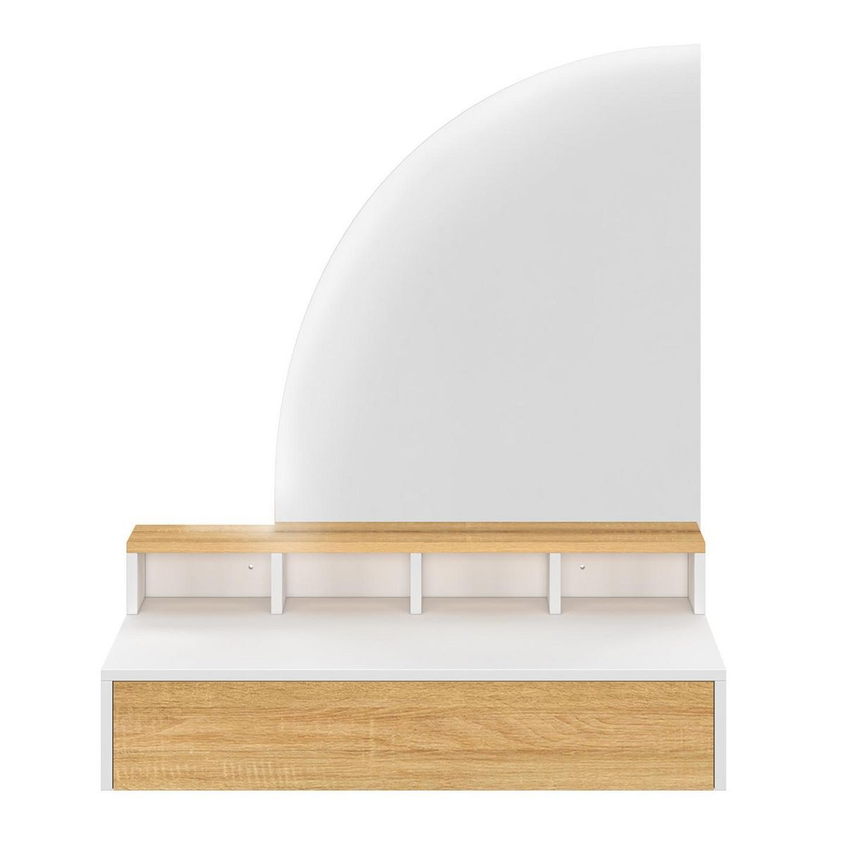 ID MARKET Coiffeuse suspendue ZELIA miroir LED avec 4 niches, 1 tiroir bois et blanc