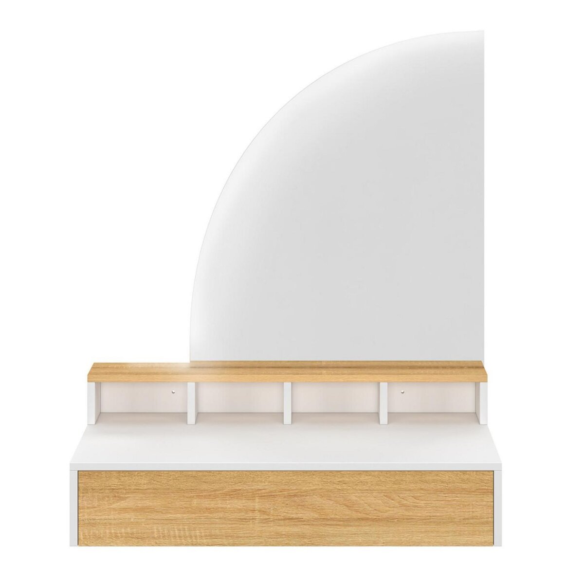 ID MARKET Coiffeuse suspendue ZELIA miroir LED avec 4 niches, 1 tiroir bois et blanc