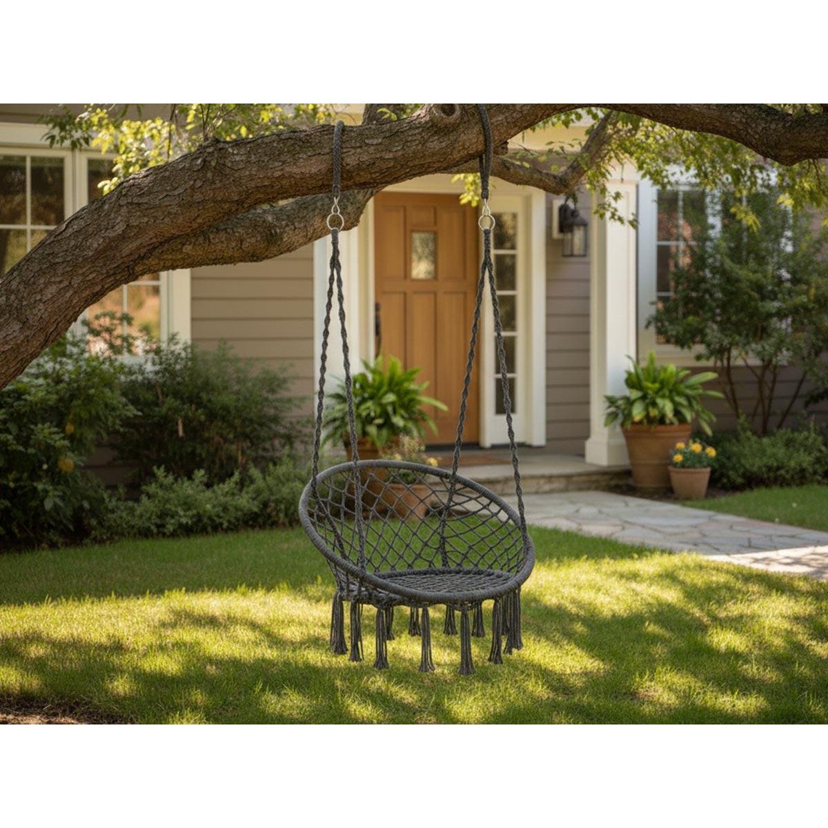 JARDIDECO Chaise hamac avec franges gris - Jardideco